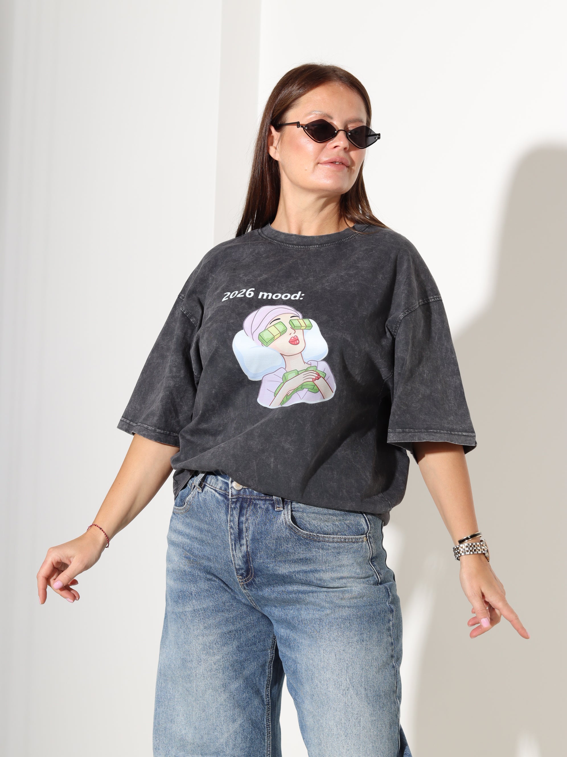 T.pelēks tops ar īsām piedurknēm '2026 mood' - 18317