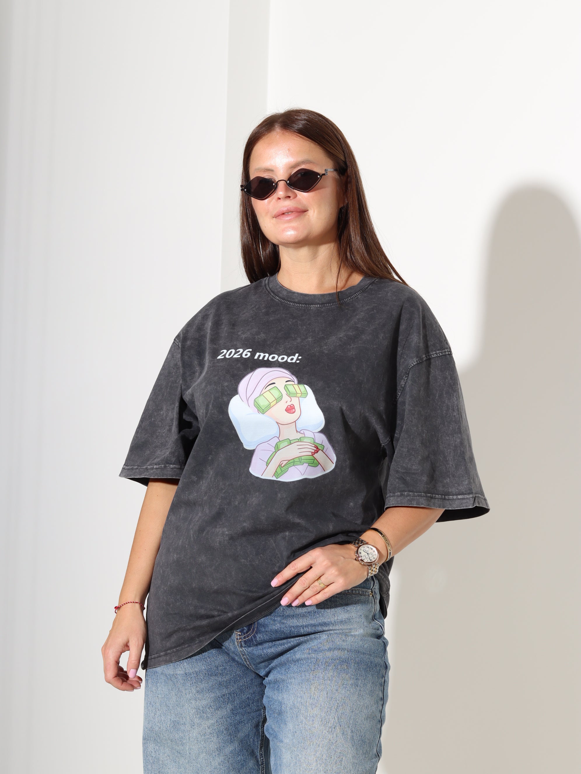 T.pelēks tops ar īsām piedurknēm '2026 mood' - 18317