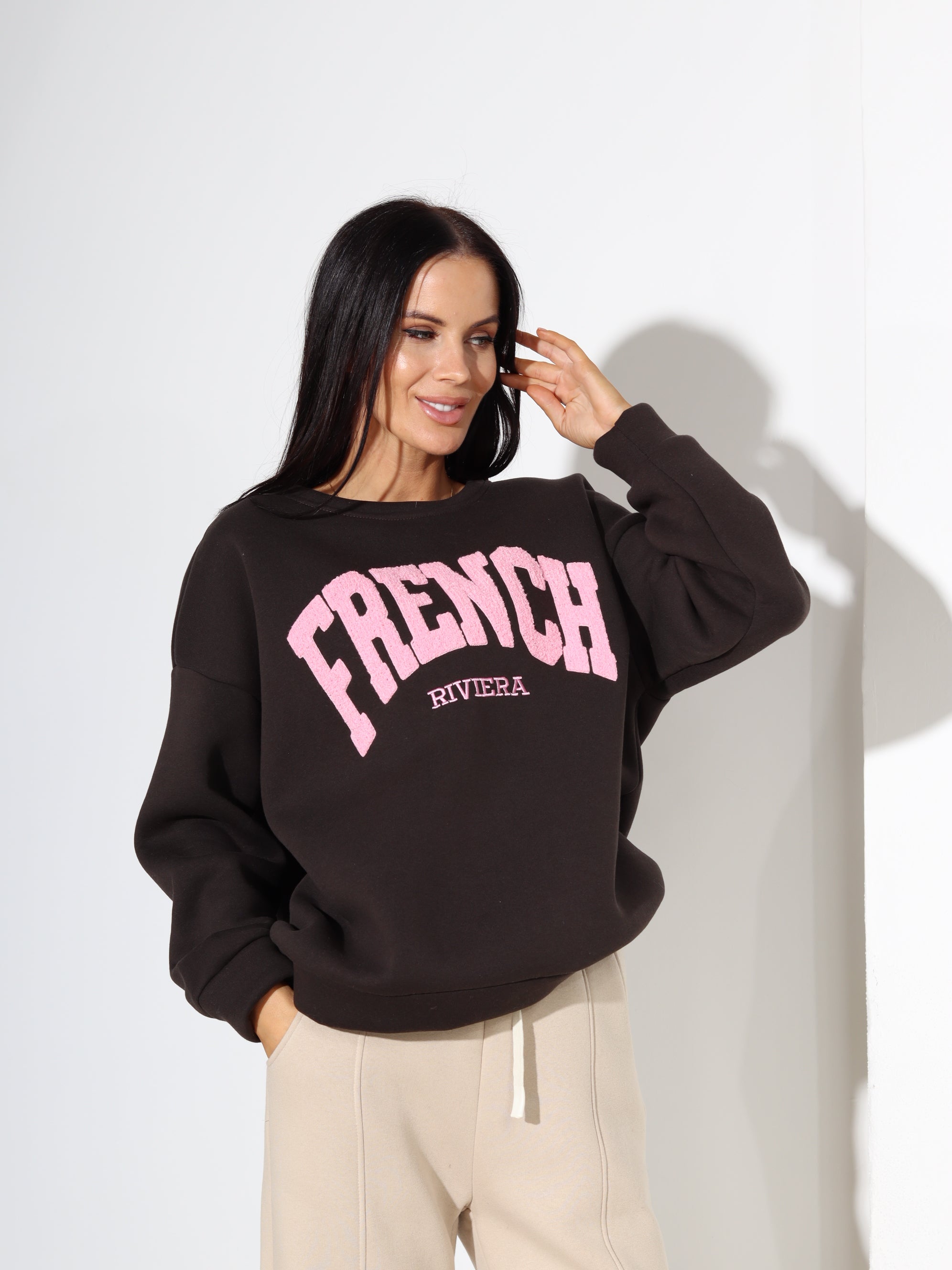 Tumši brūns siltināts džemperis "Prantsuse riviera" – 17836