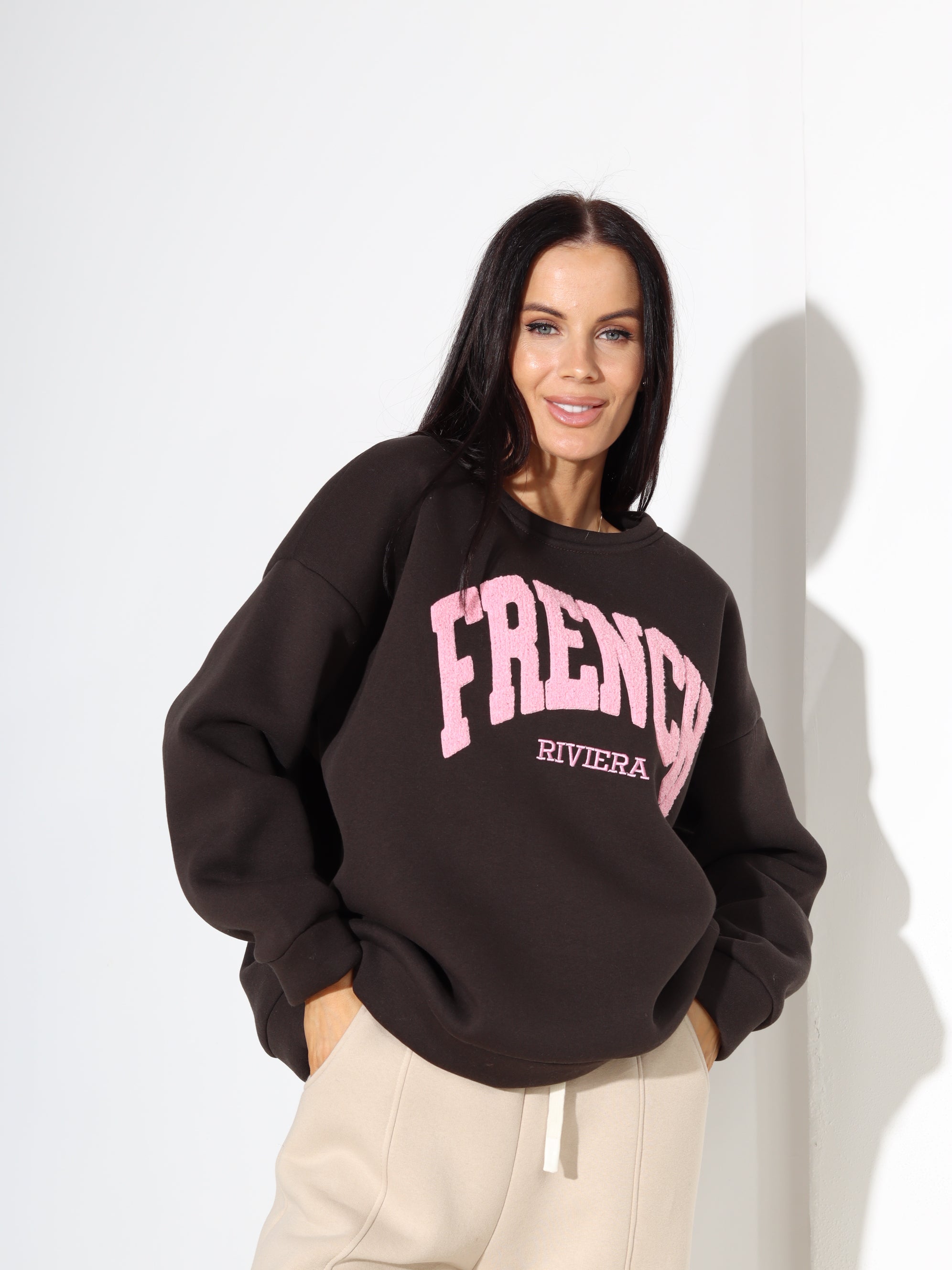 Tumši brūns siltināts džemperis "French riviera" - 17836