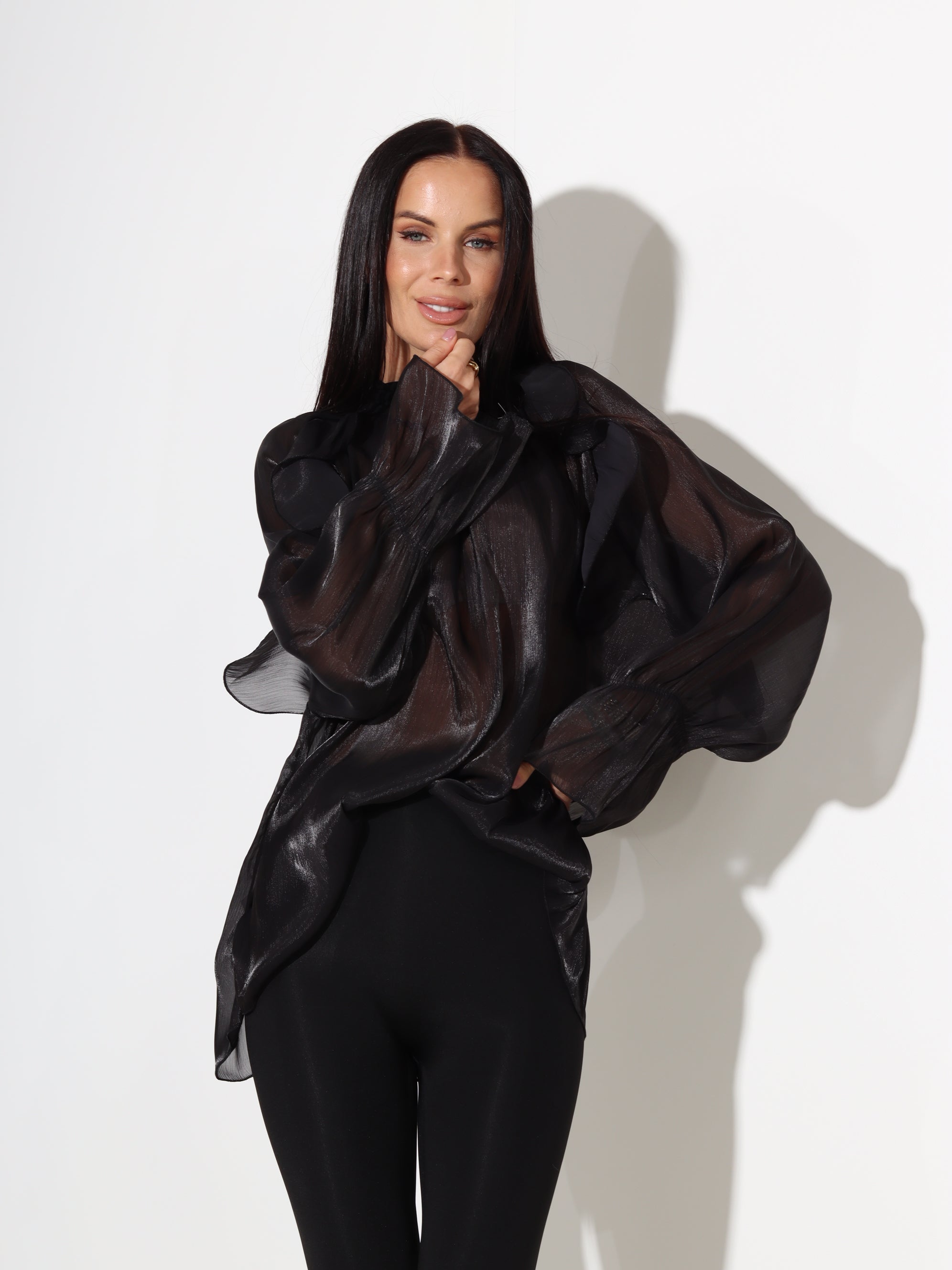 Melna organza auduma bluze - 18076