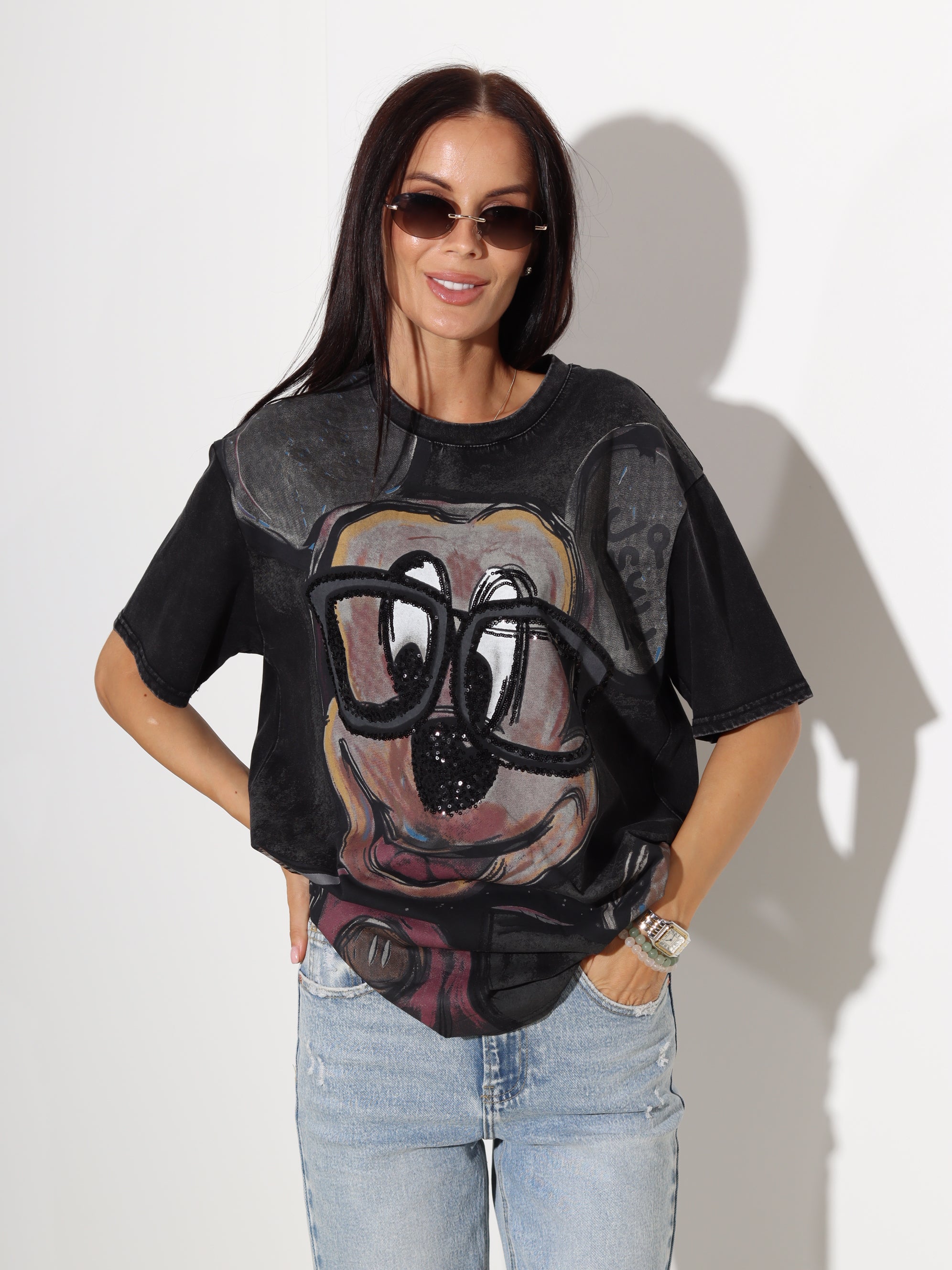 T.pelēks t-krekls Mickey ,Sparkly glasses' - 20243