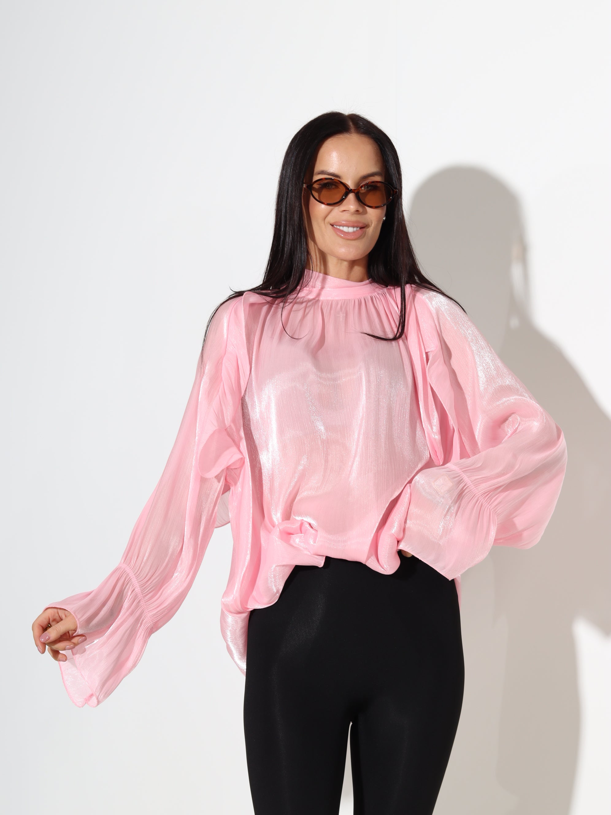 Rozā organza auduma bluze – 18073