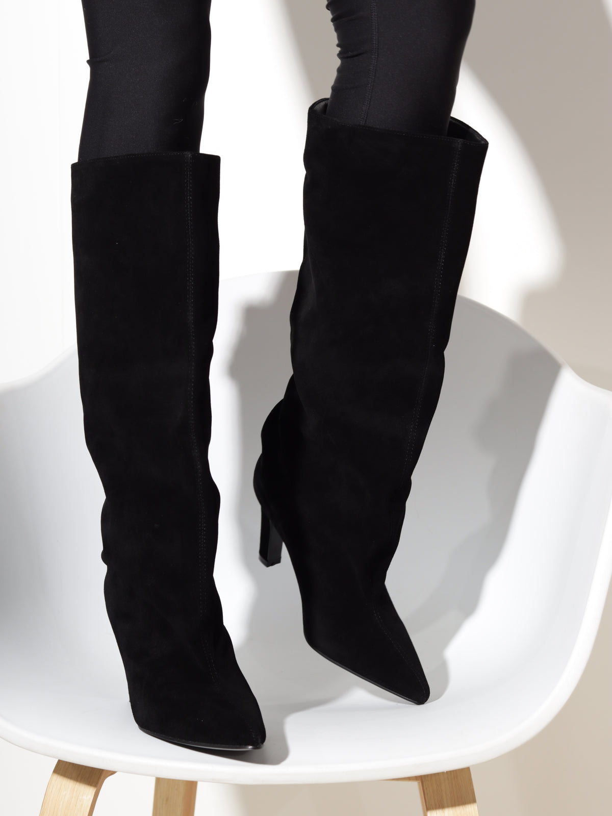 Melni zamšādas zābaki "Luxe Suede Pointed "- 20954