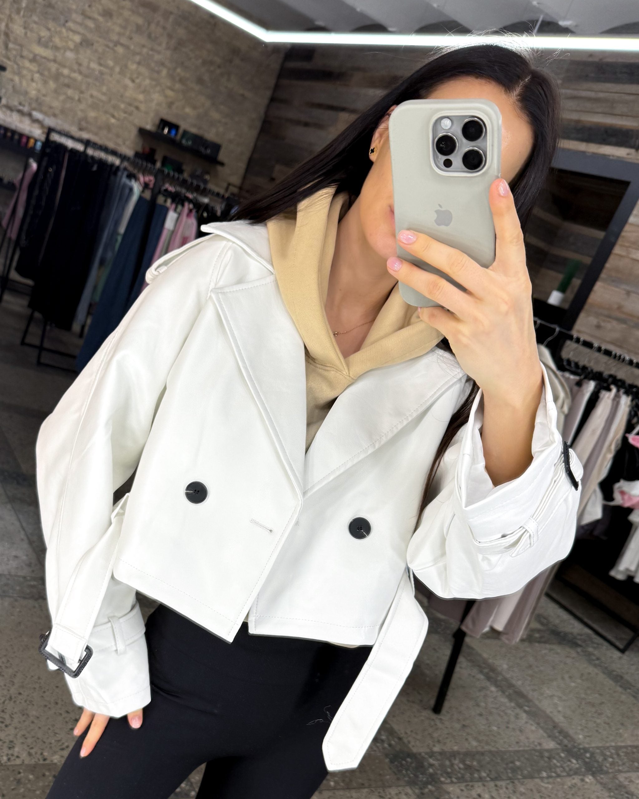 Balta, īsa eco ādas jaka - 14471