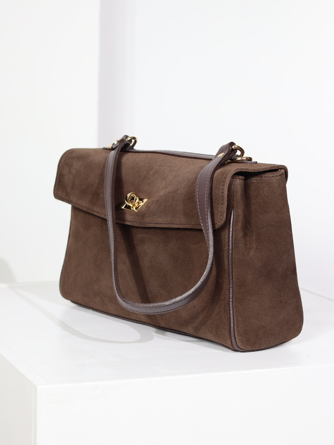 Tumši brūna, zamšādas, taisnstūra formas soma - 15063