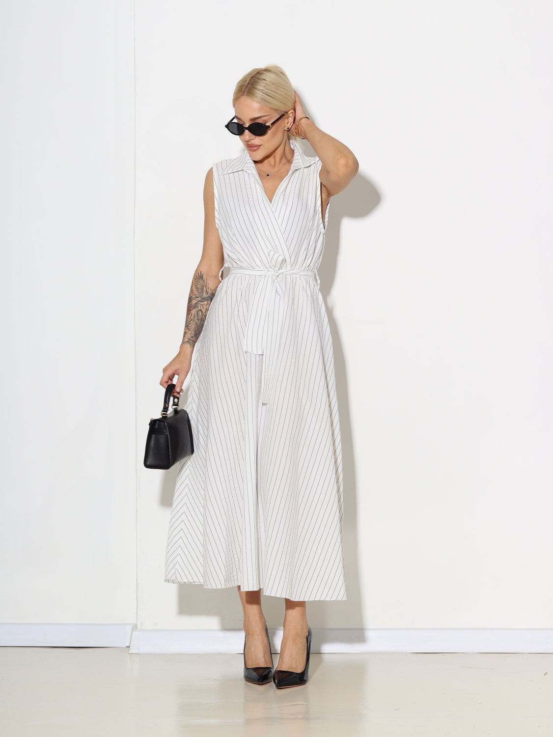 Balta midi garuma kleita bez piedurknēm - 15046