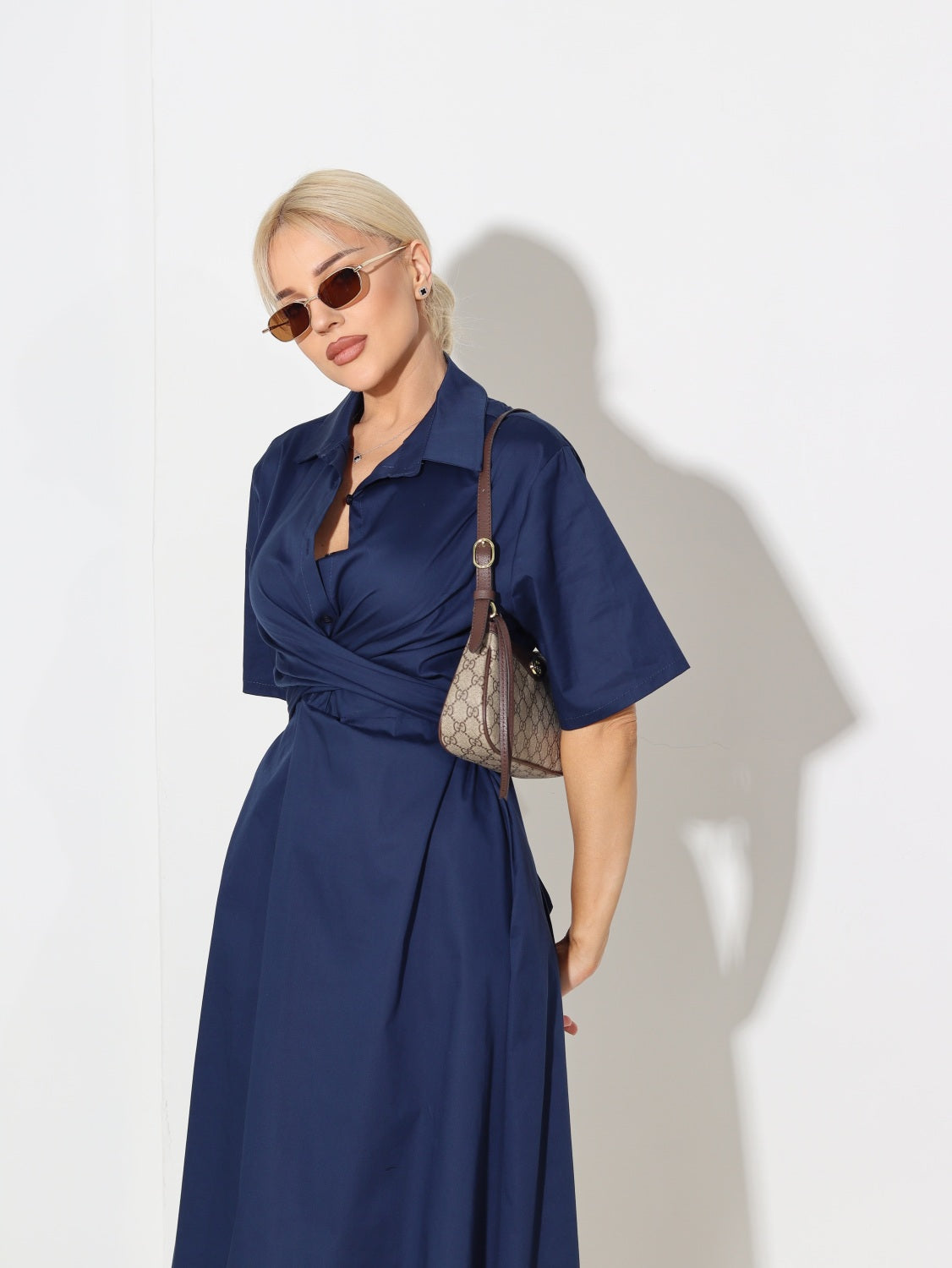 Tumši zila,  midi, krusteniski sasienama kleita - 15084