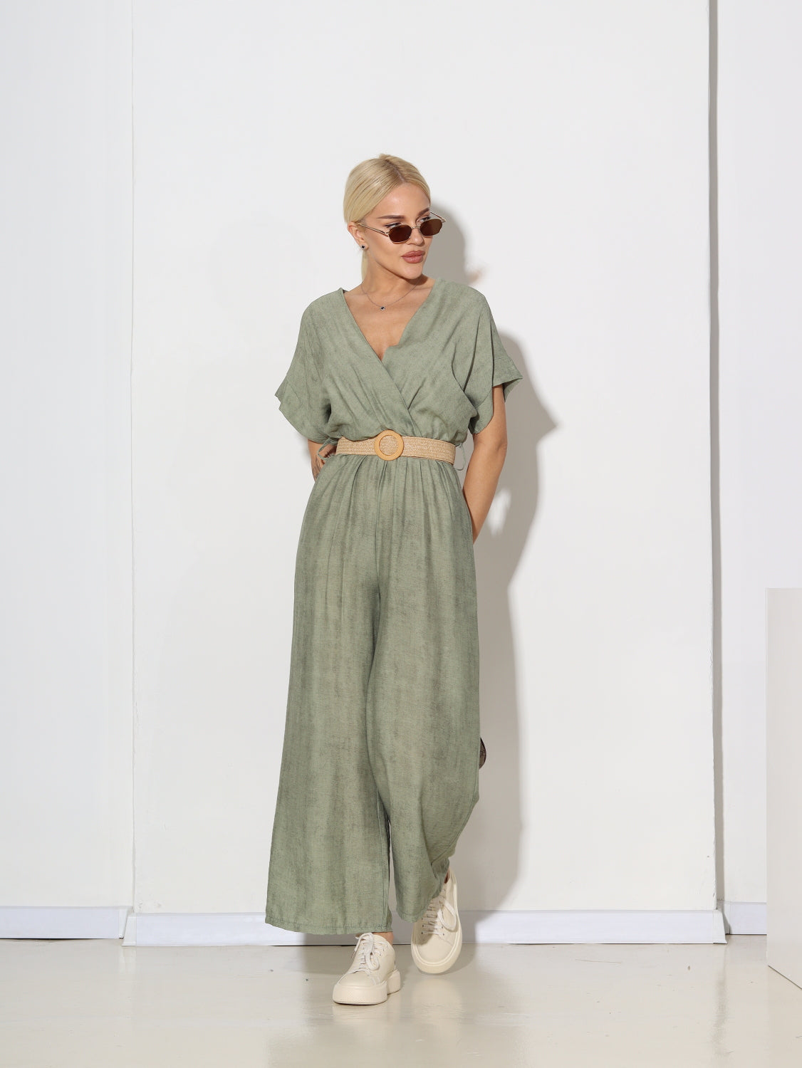 Zaļš/ hakī kombinezons ar jostu - 15077