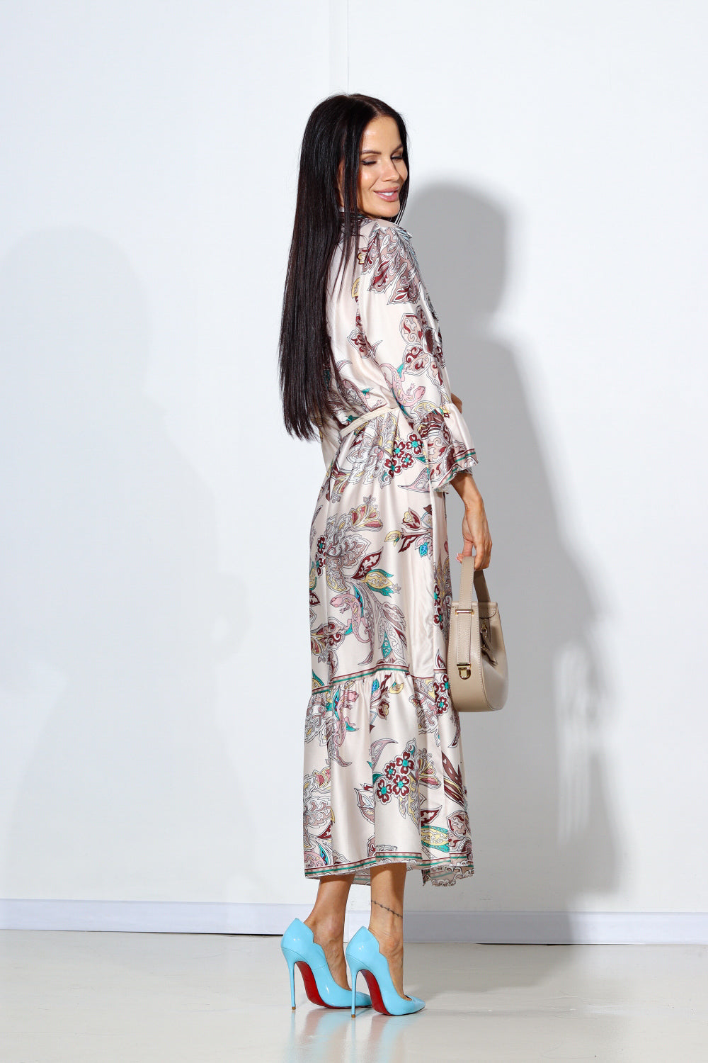 Bēša rakstaina halāttipa kleita - 14026