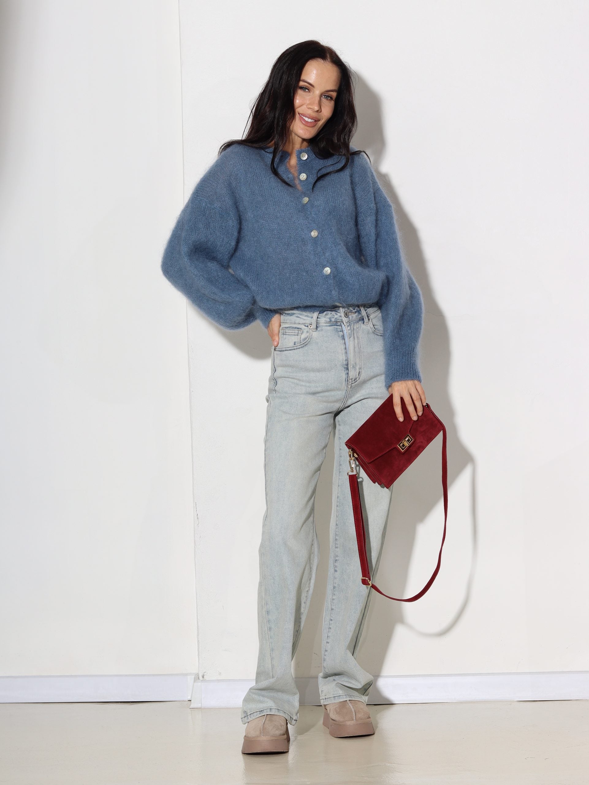 Zila, brīva piegriezuma, pogājama Mohēras jaka - 16463