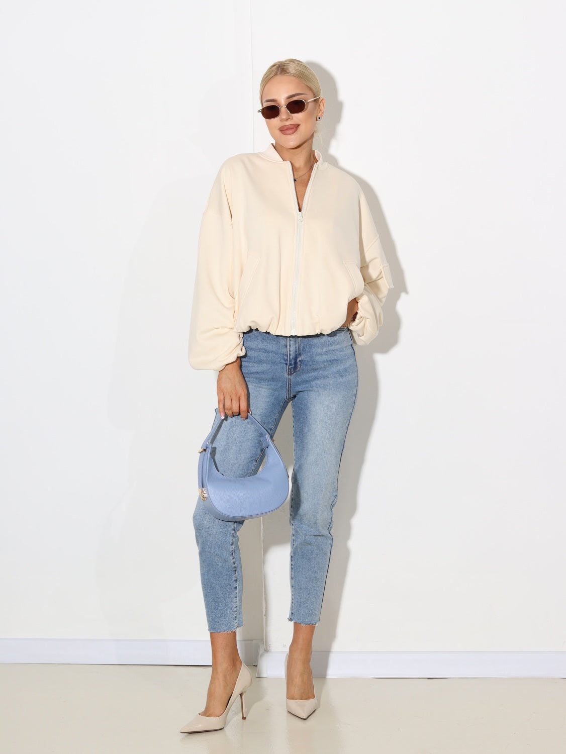 Zilas džinsa bikses 'MOM stretch' - 14552