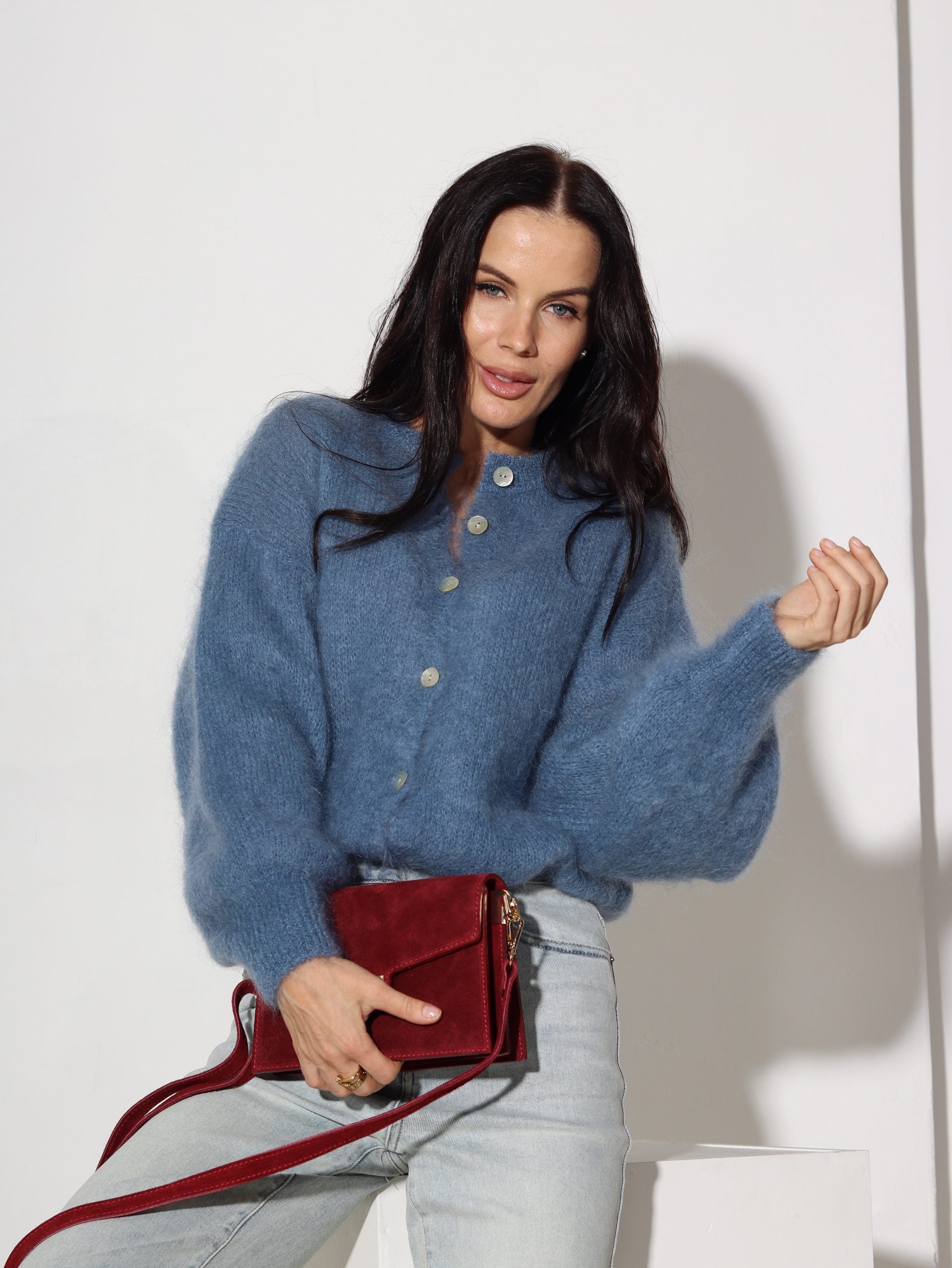 Zila, brīva piegriezuma, pogājama Mohēras jaka - 16463