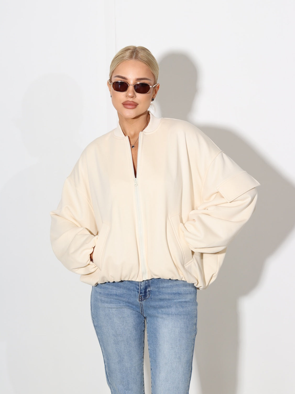 Bēša auduma bomber tipa virsjaka - 14543