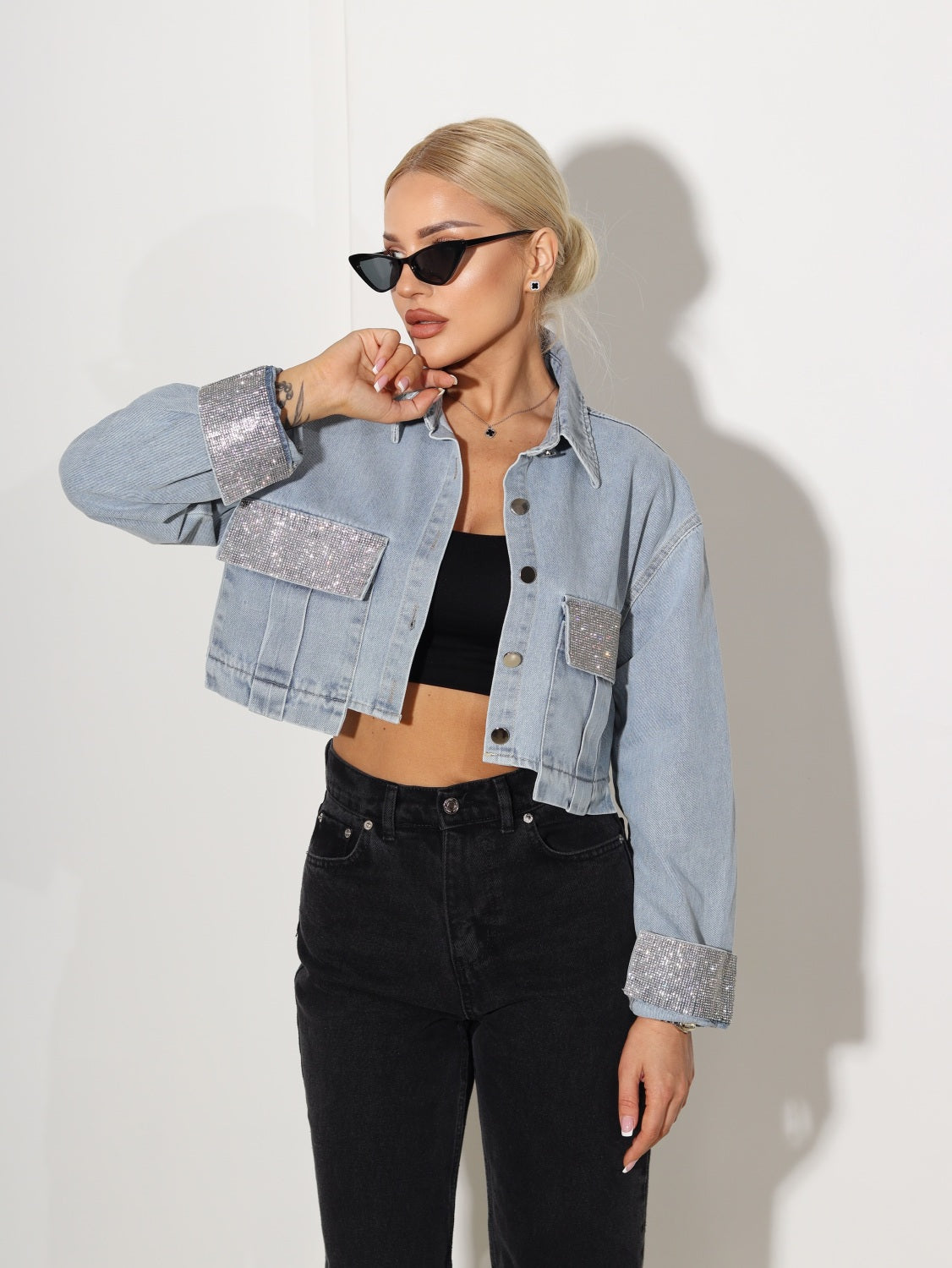 Zila džina cropjaka ar spīdīgu akcentu- 14540