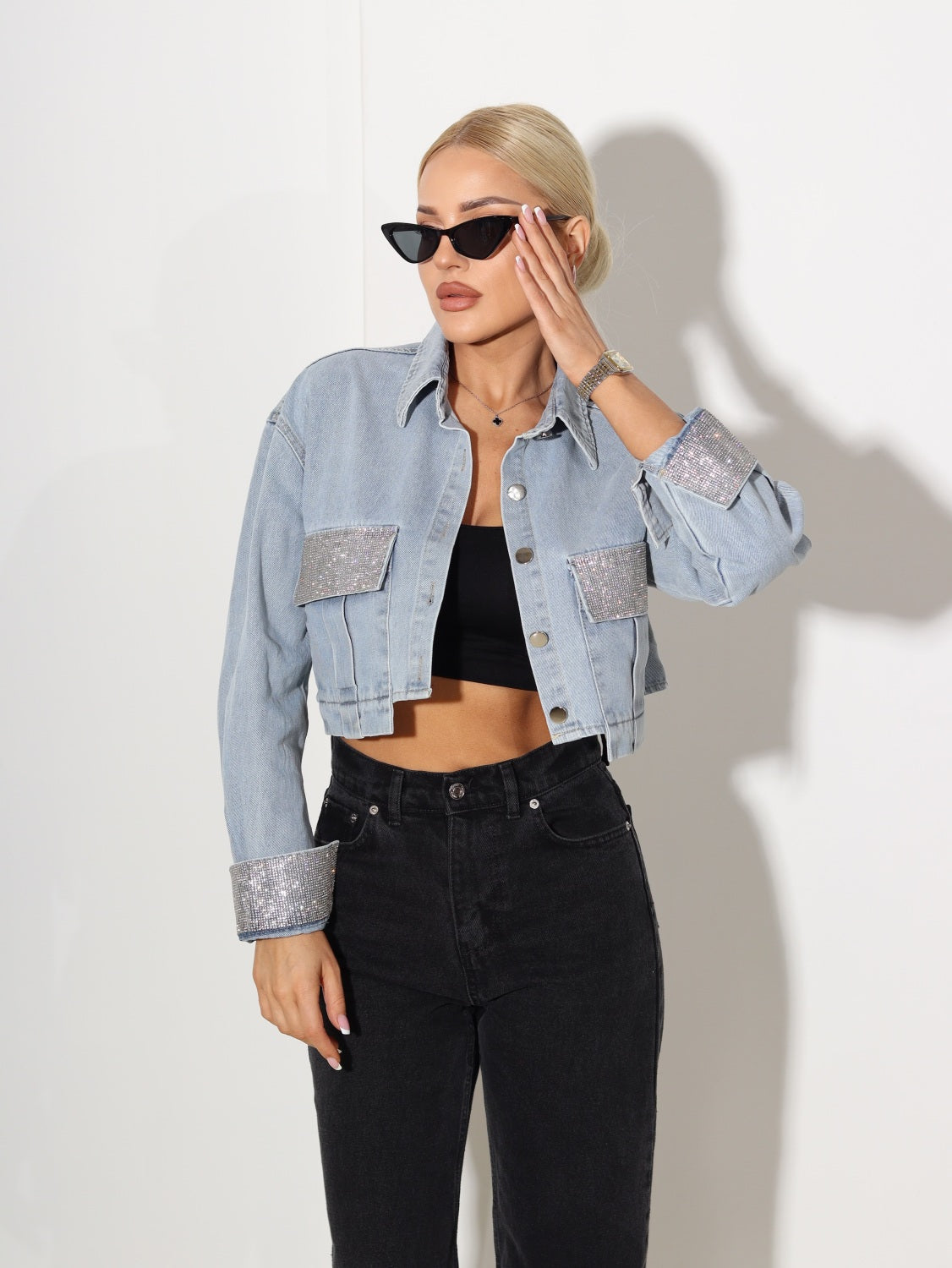 Zila džina cropjaka ar spīdīgu akcentu- 14540