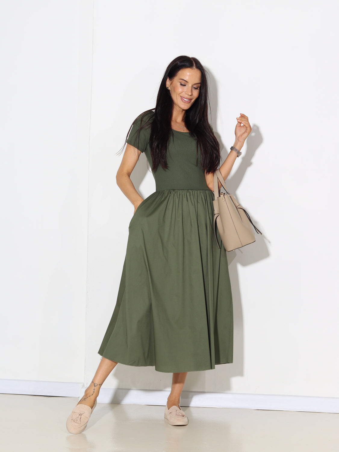 Zaļa midi kleita ar topa augšdaļu -  15105