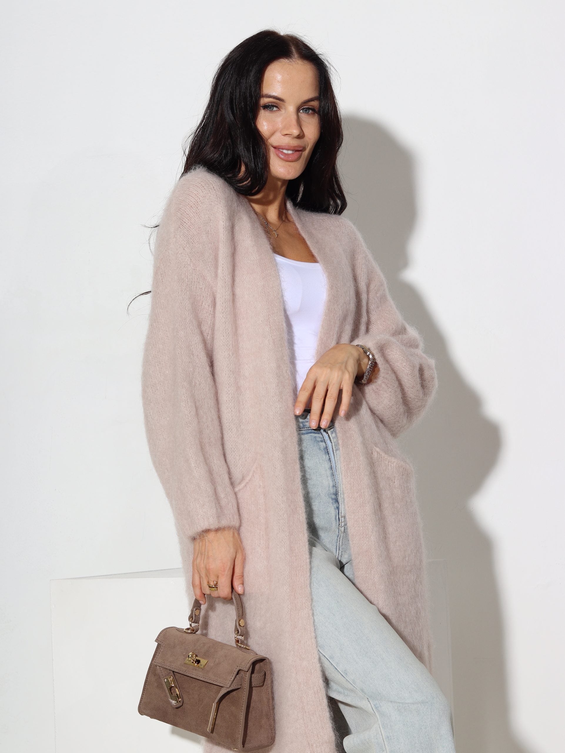 Bēšs mohēras kardigans bez aizdares - 16457