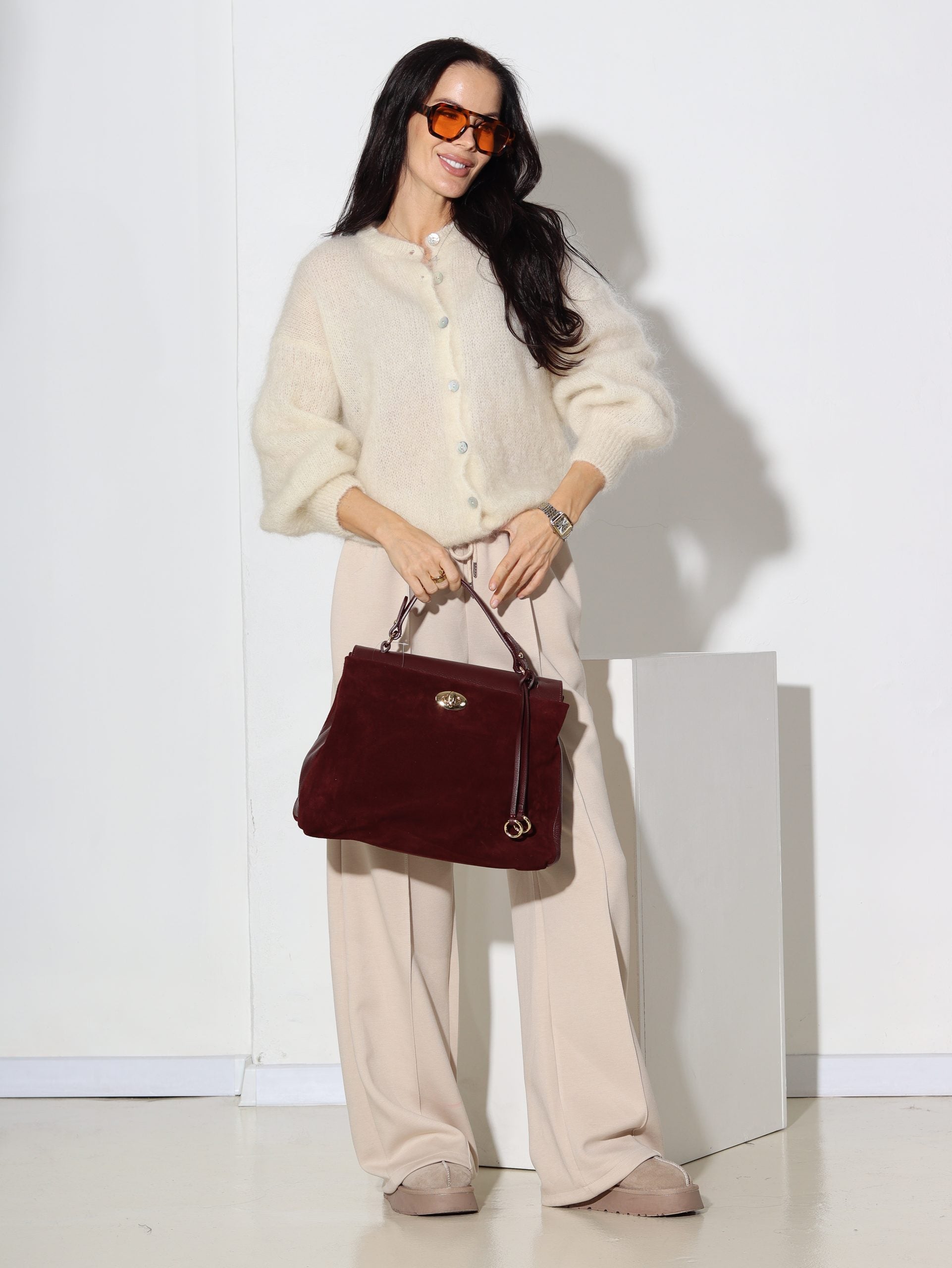 Balta, brīva piegriezuma, pogājama Mohēras jaka - 16466