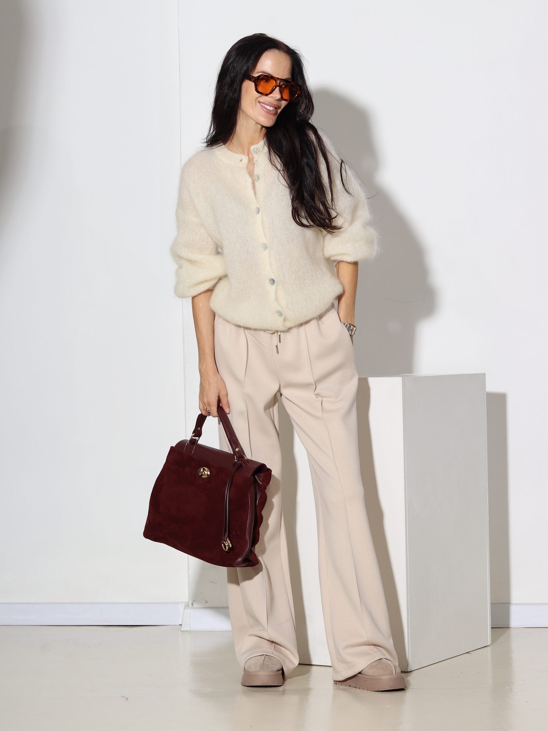 Balta, brīva piegriezuma, pogājama Mohēras jaka - 16466