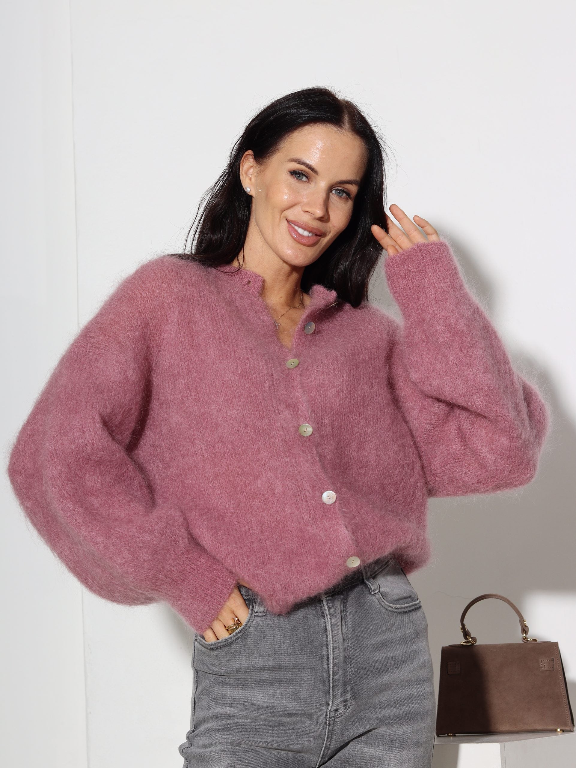 Tumši rozā, brīva piegriezuma, pogājama Mohēras jaka - 16465