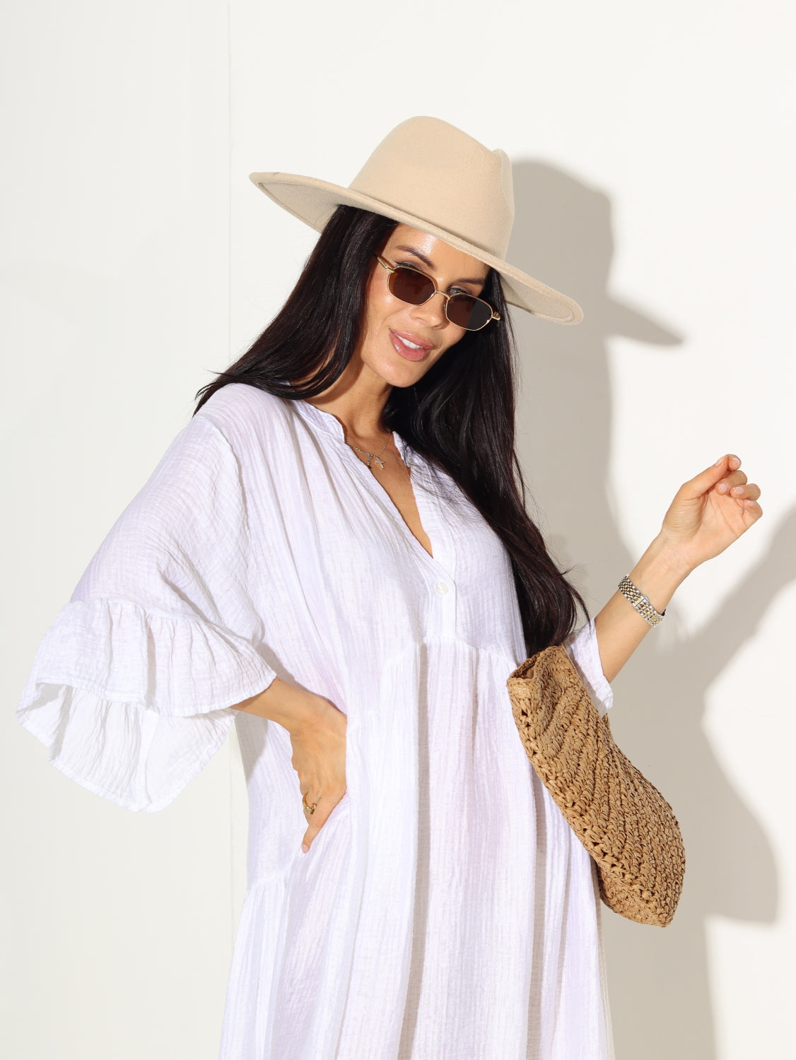 Balta, midi, oversize kleita ar volāniem - 15115