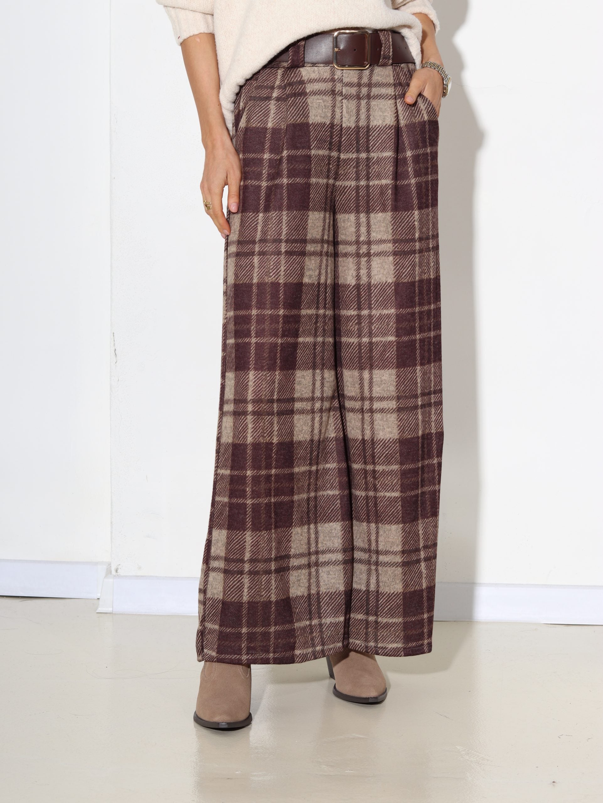 T.brūnas rūtainas bikses ar jostiņu - 17119