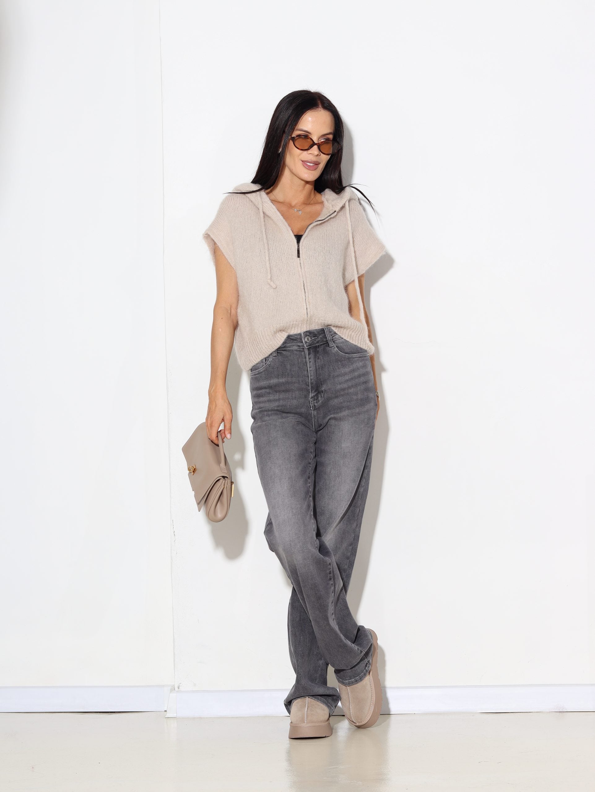 Bēša veste ar kapuci+ rāvējslēdzējs (mohēra sastāvā) - 16237