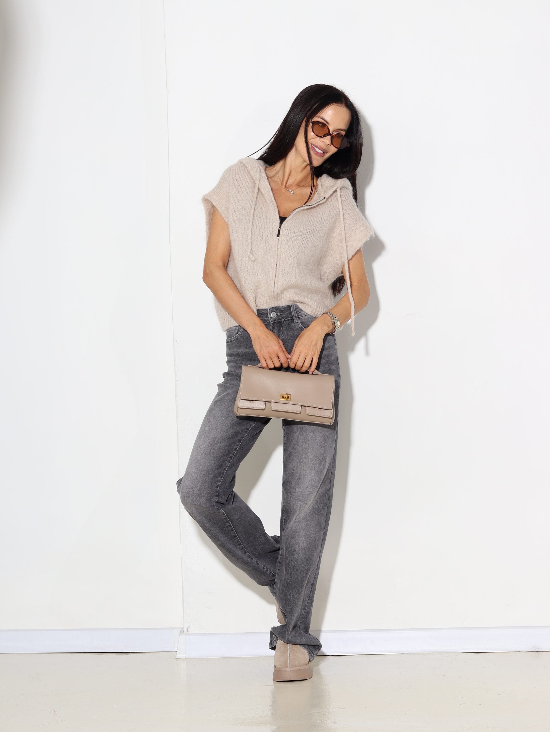 Bēša veste ar kapuci+ rāvējslēdzējs (mohēra sastāvā) - 16237