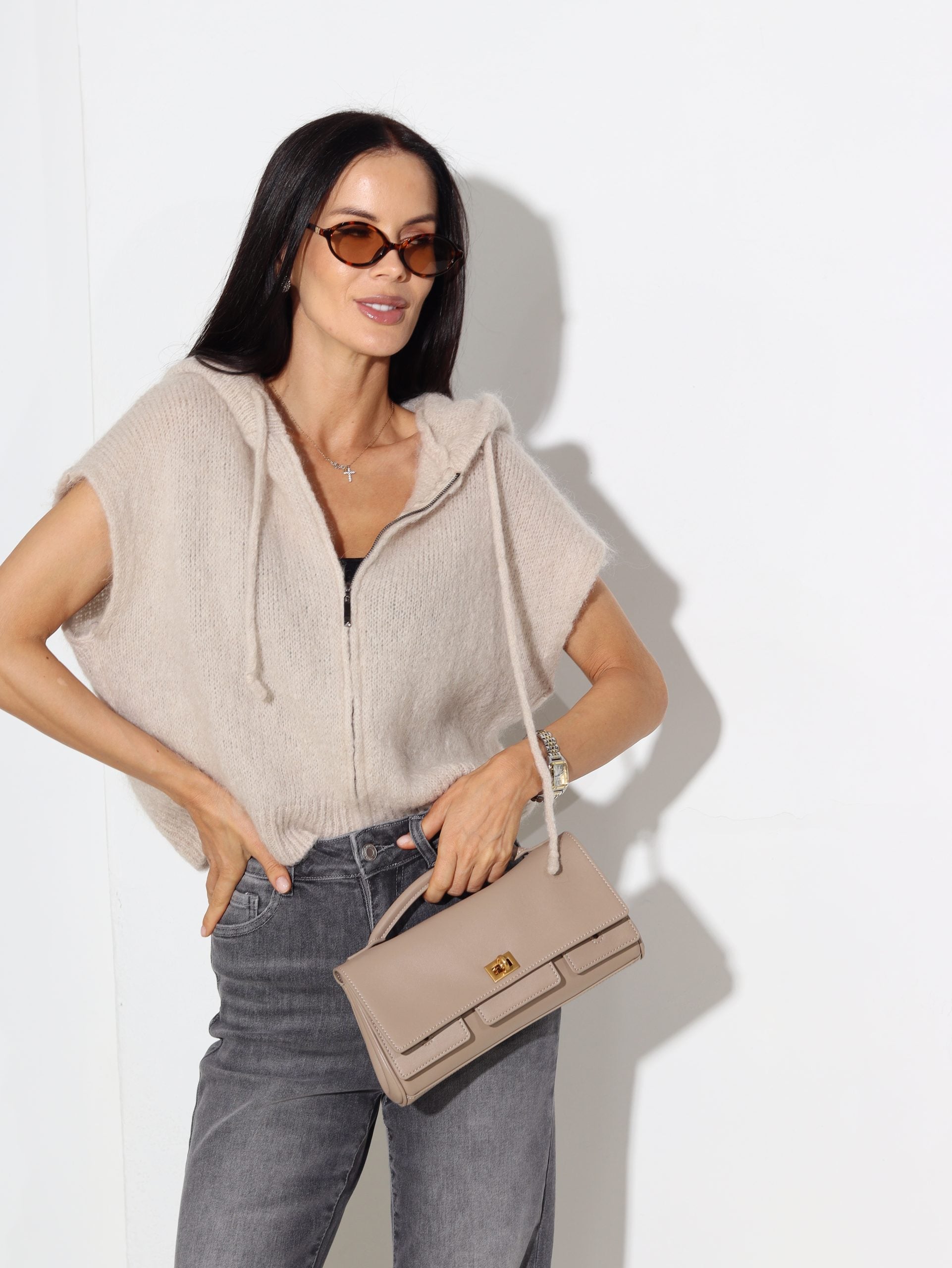 Bēša veste ar kapuci+ rāvējslēdzējs (mohēra sastāvā) - 16237