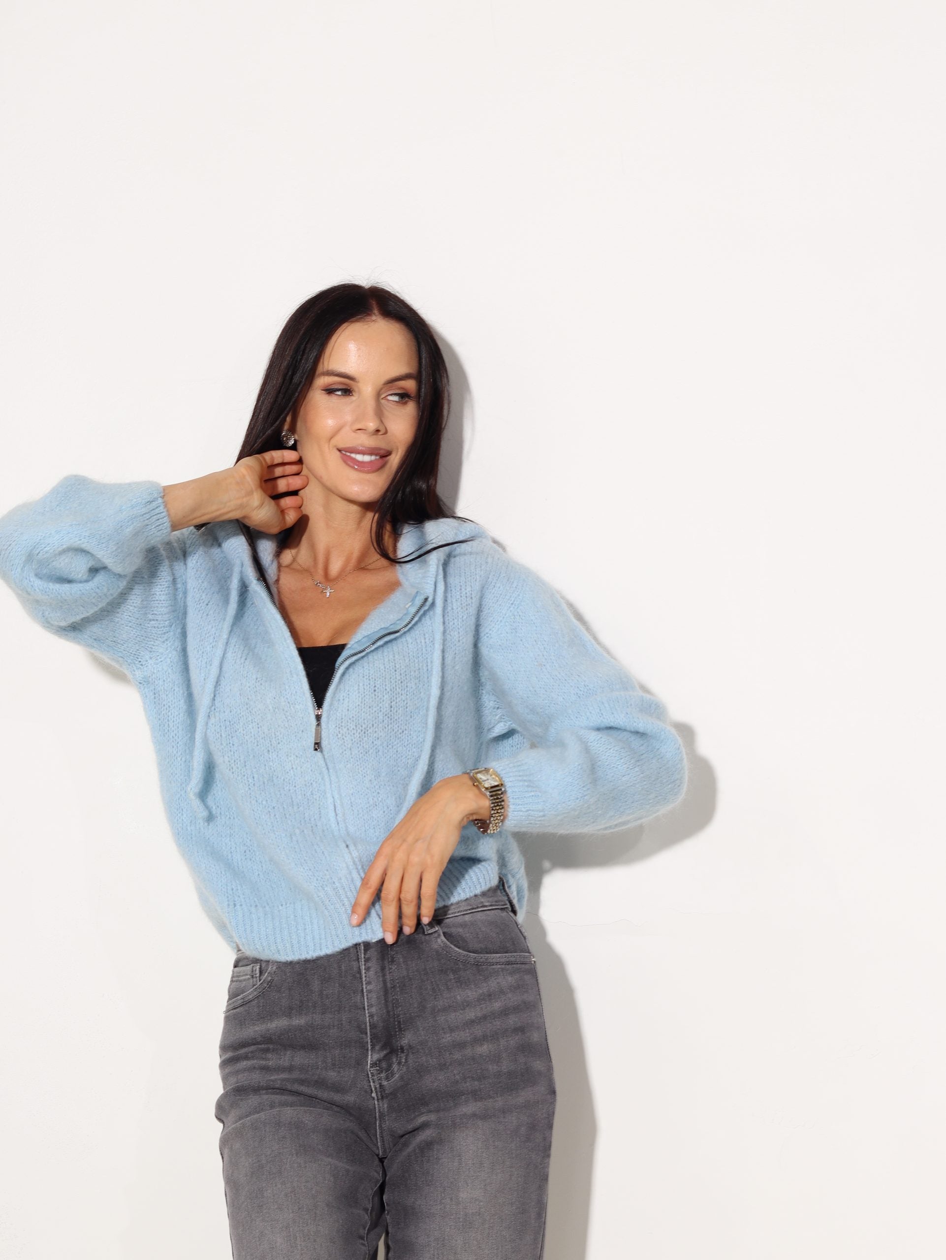 Baby zila jaciņa ar kapuci un rāvējslēdzēju (mohēra sastāvā) - 16227