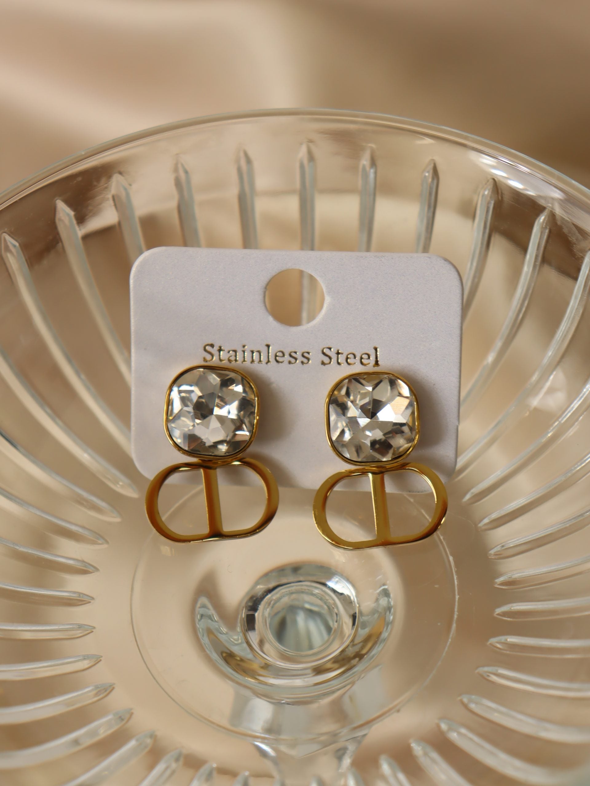 Sudraba, kvadrāta formas dimantiņu auskari ar zelta akcentu - 17141