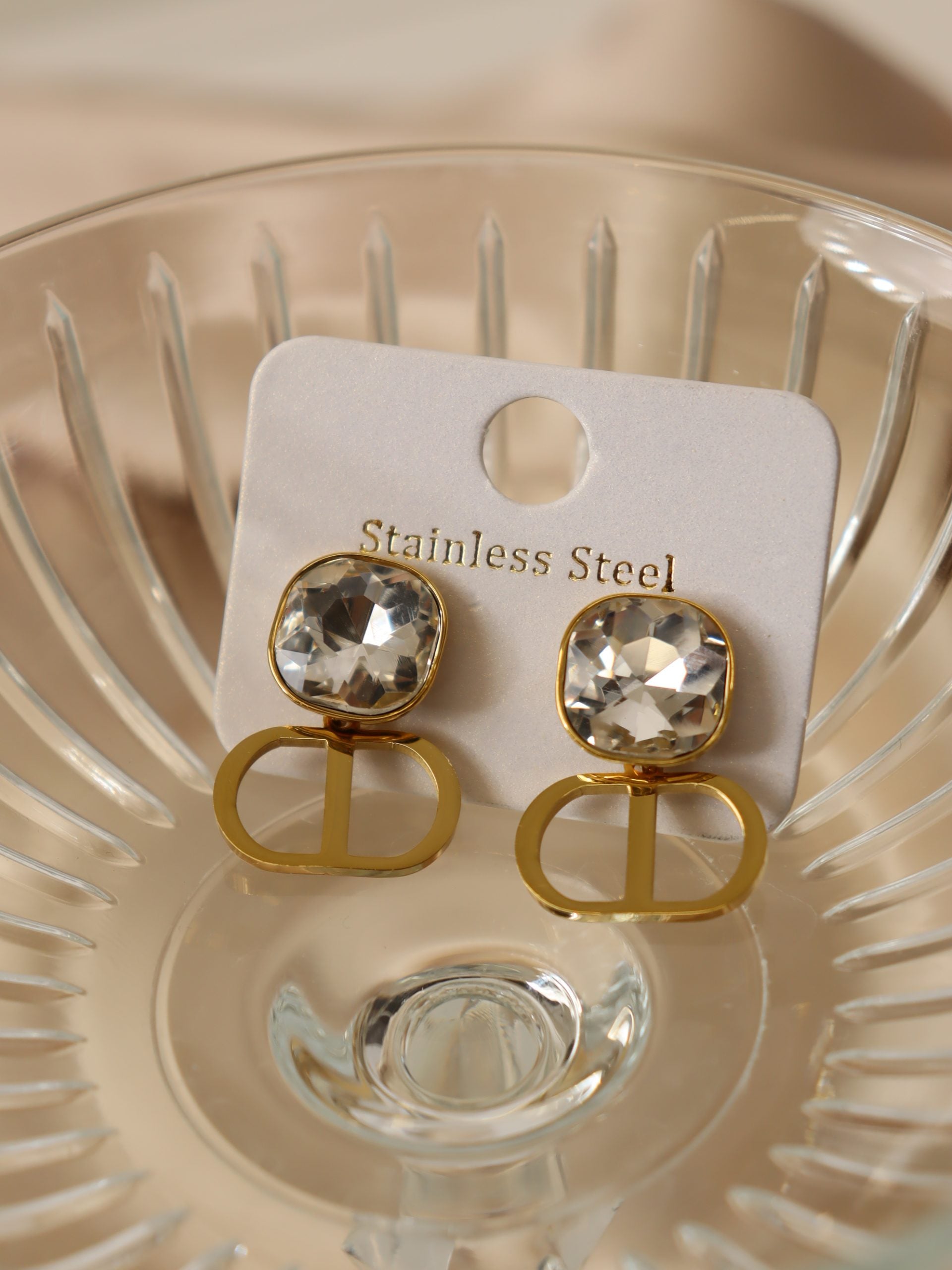 Sudraba, kvadrāta formas dimantiņu auskari ar zelta akcentu - 17141