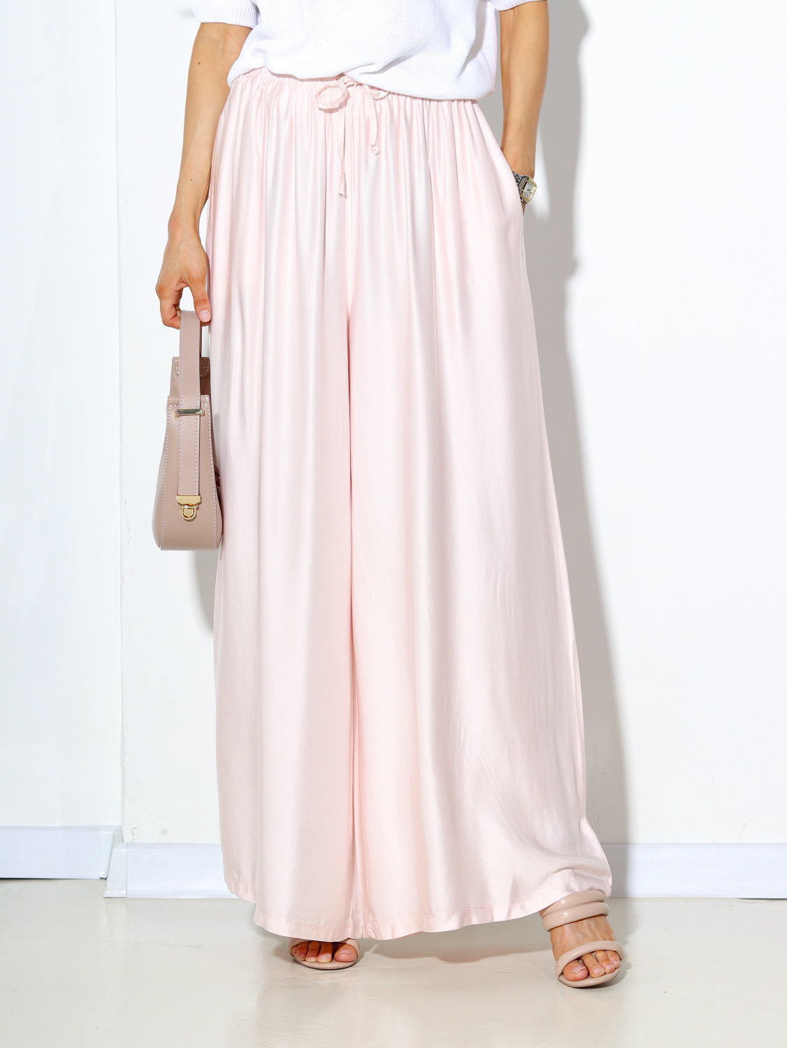 Baby rozā zīda platstaru bikses - 14602