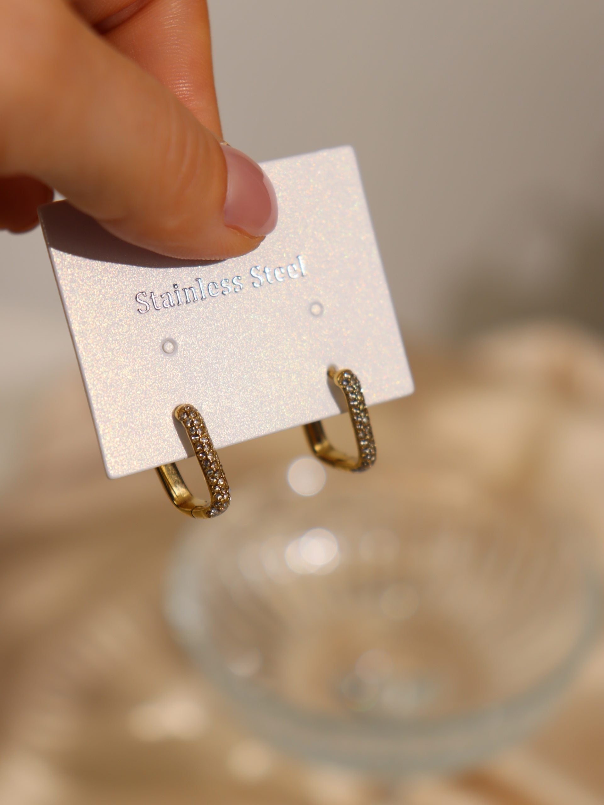 Zelta , kvadrāta forma auskari ar dimantiņiem - 17146