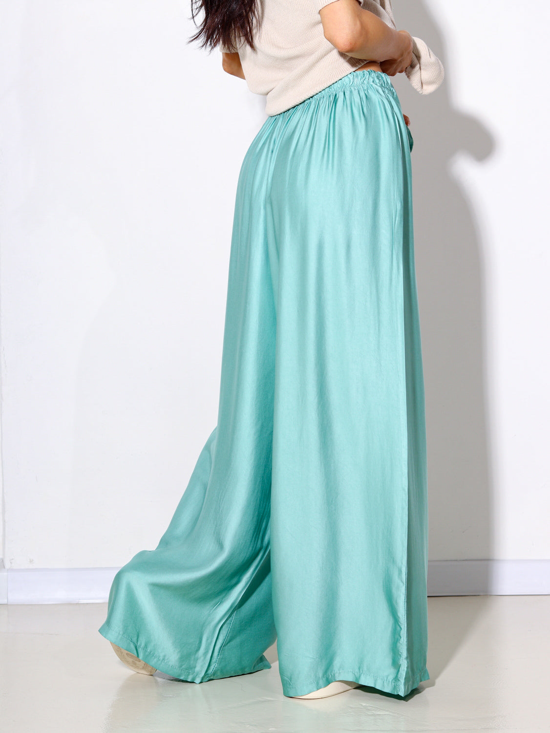 Zaļas zīda platstaru bikses - 14599