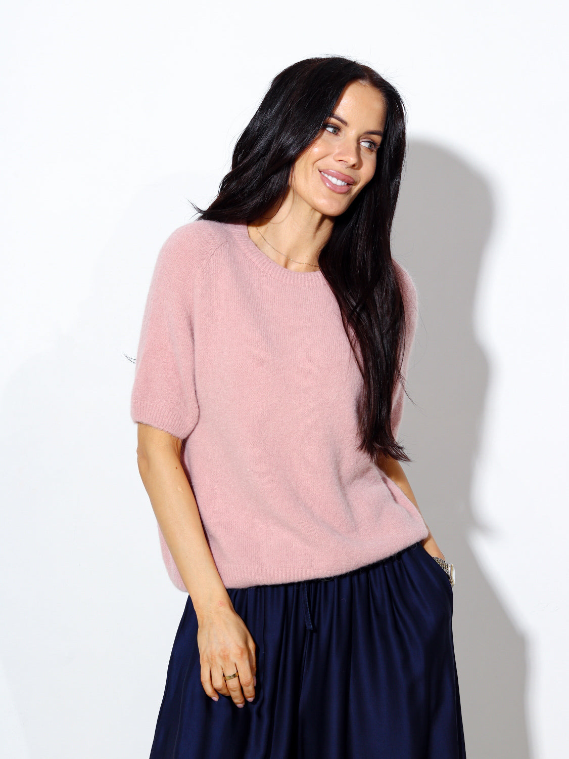 Veci rozā alpakas džemperis ar īsām piedurknēm- 14596