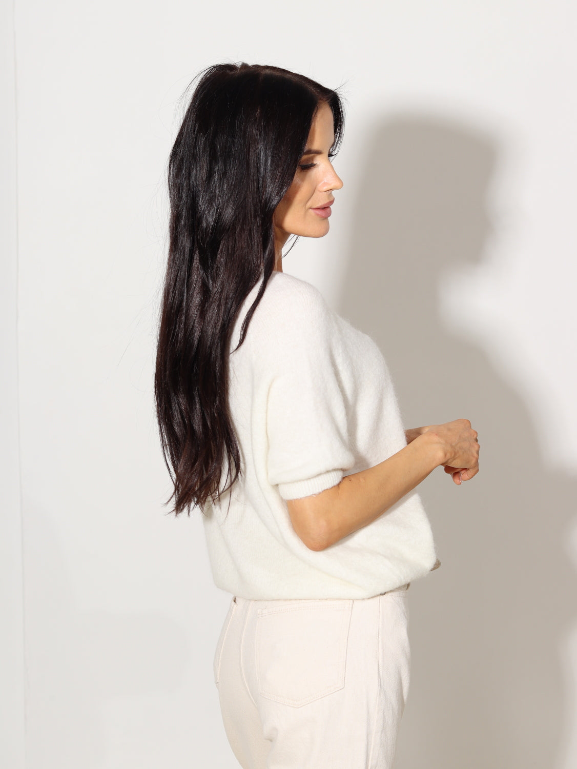 Balts alpakas džemperis ar īsām piedurknēm- 14597