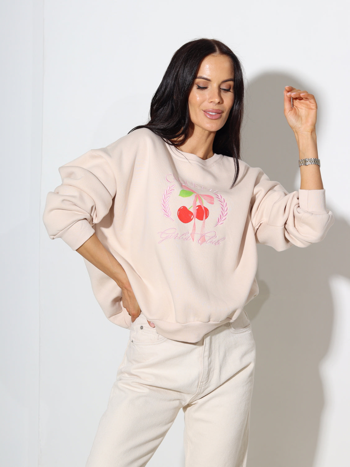 Bēšs college tipa džemperis "Cherry"- 14584