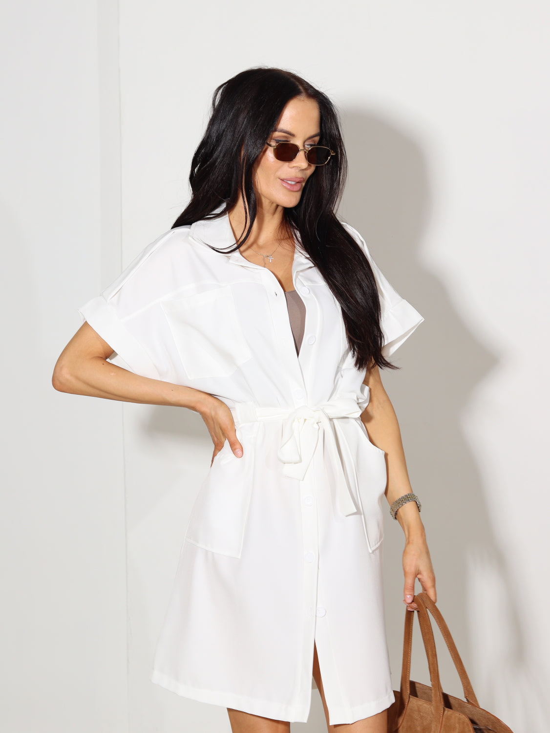 Balta kleita ar podziņu aizdari - 14615