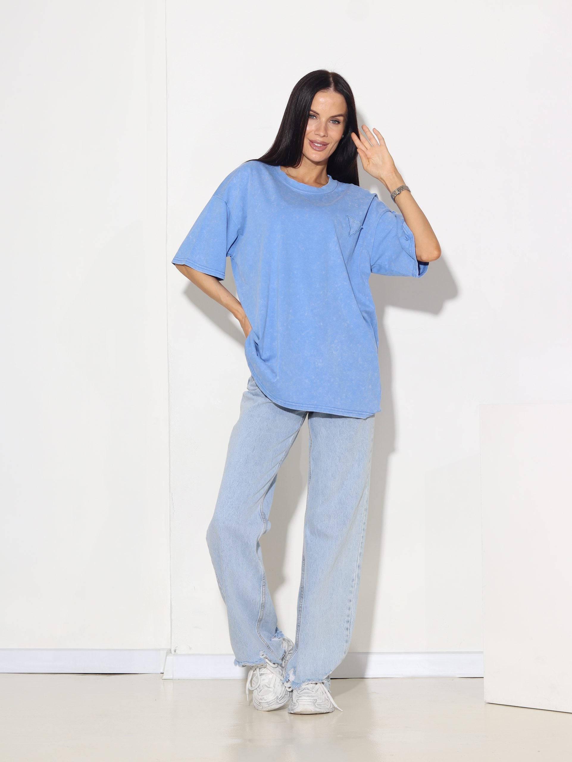 Zils T- krekls ar mazu batikojuma efektu - 15843