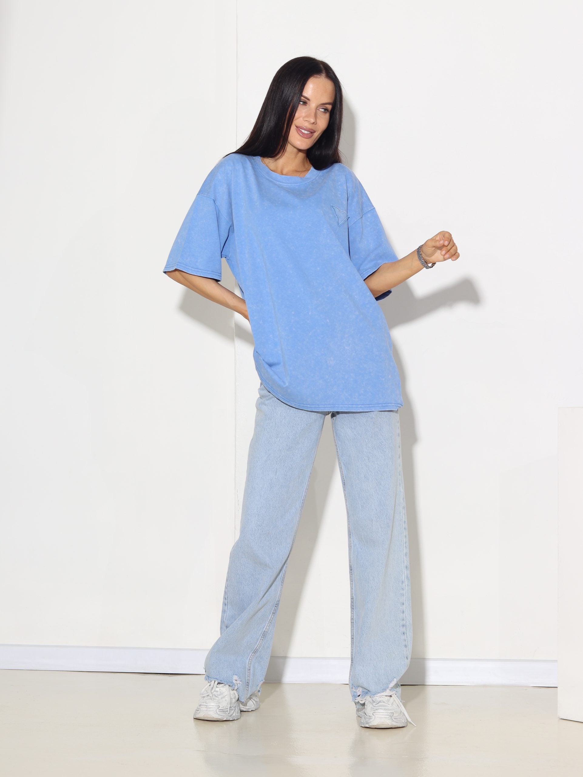 Zils T- krekls ar mazu batikojuma efektu - 15843