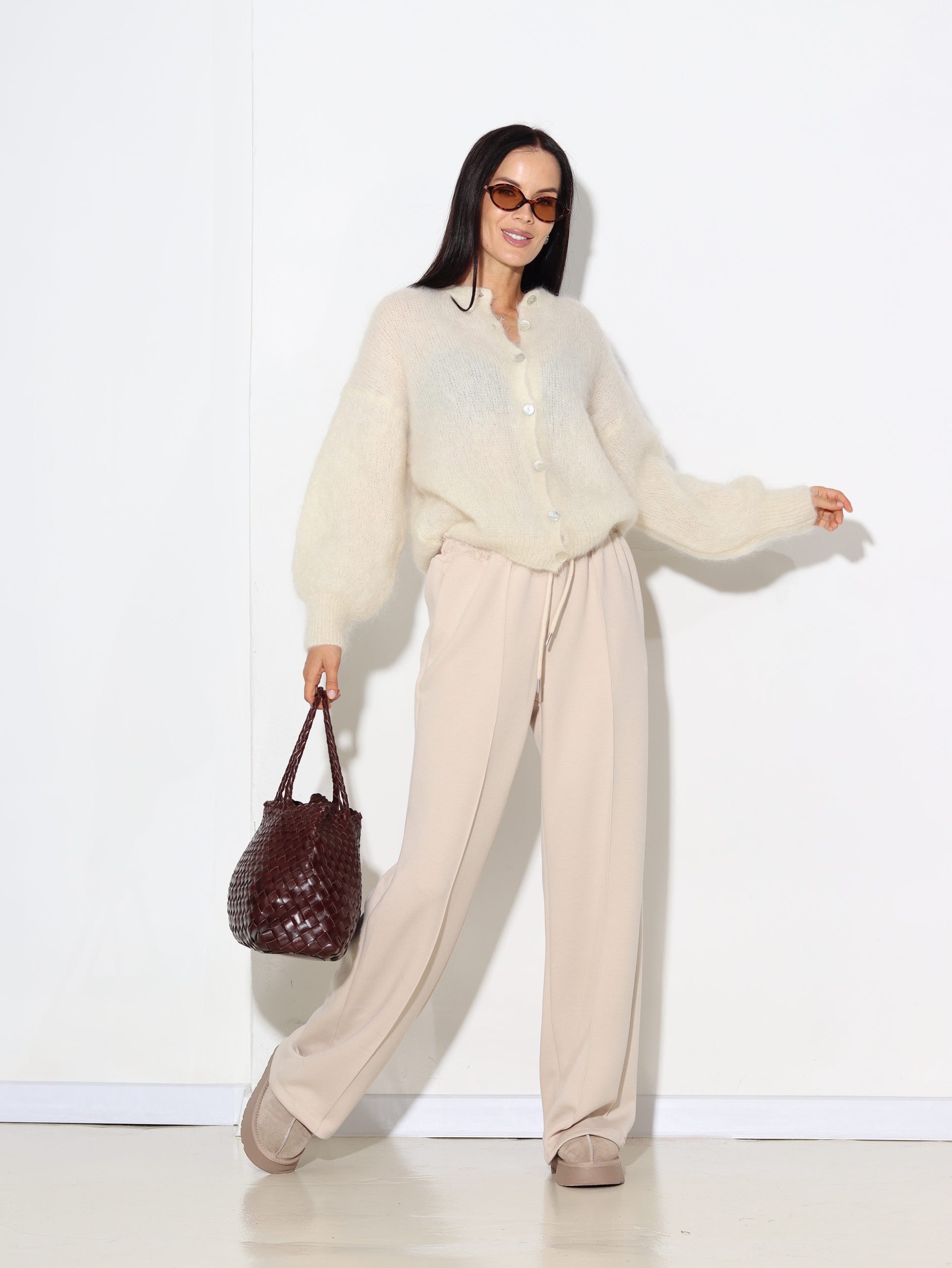 Balta, brīva piegriezuma, pogājama Mohēras jaka - 16253