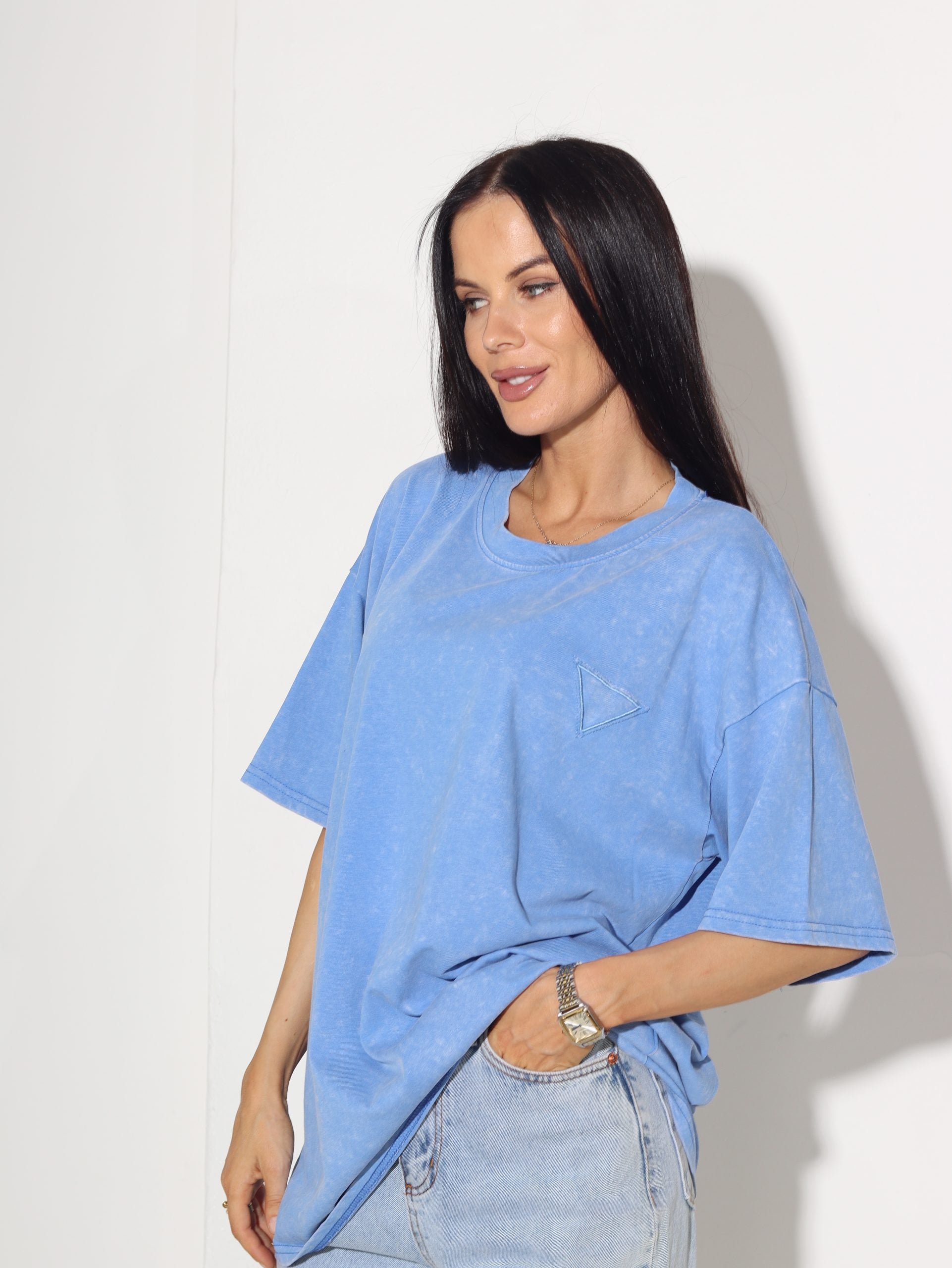 Zils T- krekls ar mazu batikojuma efektu - 15843