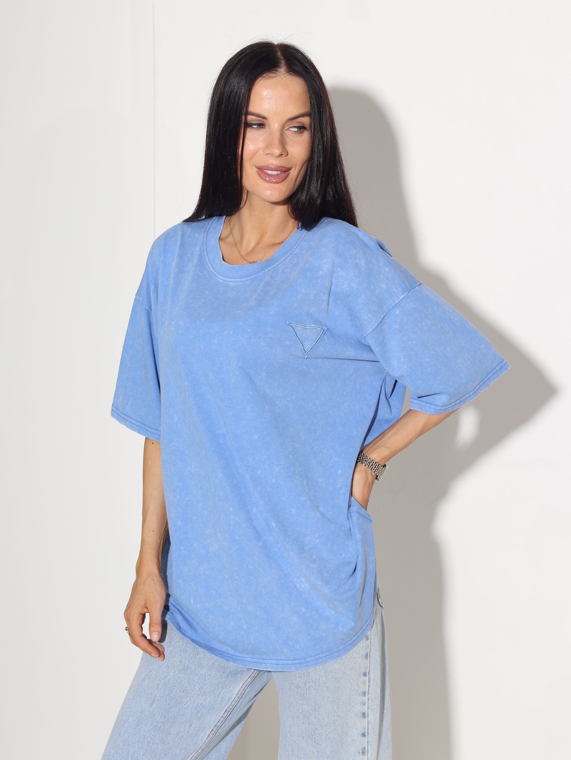 Zils T- krekls ar mazu batikojuma efektu - 15843