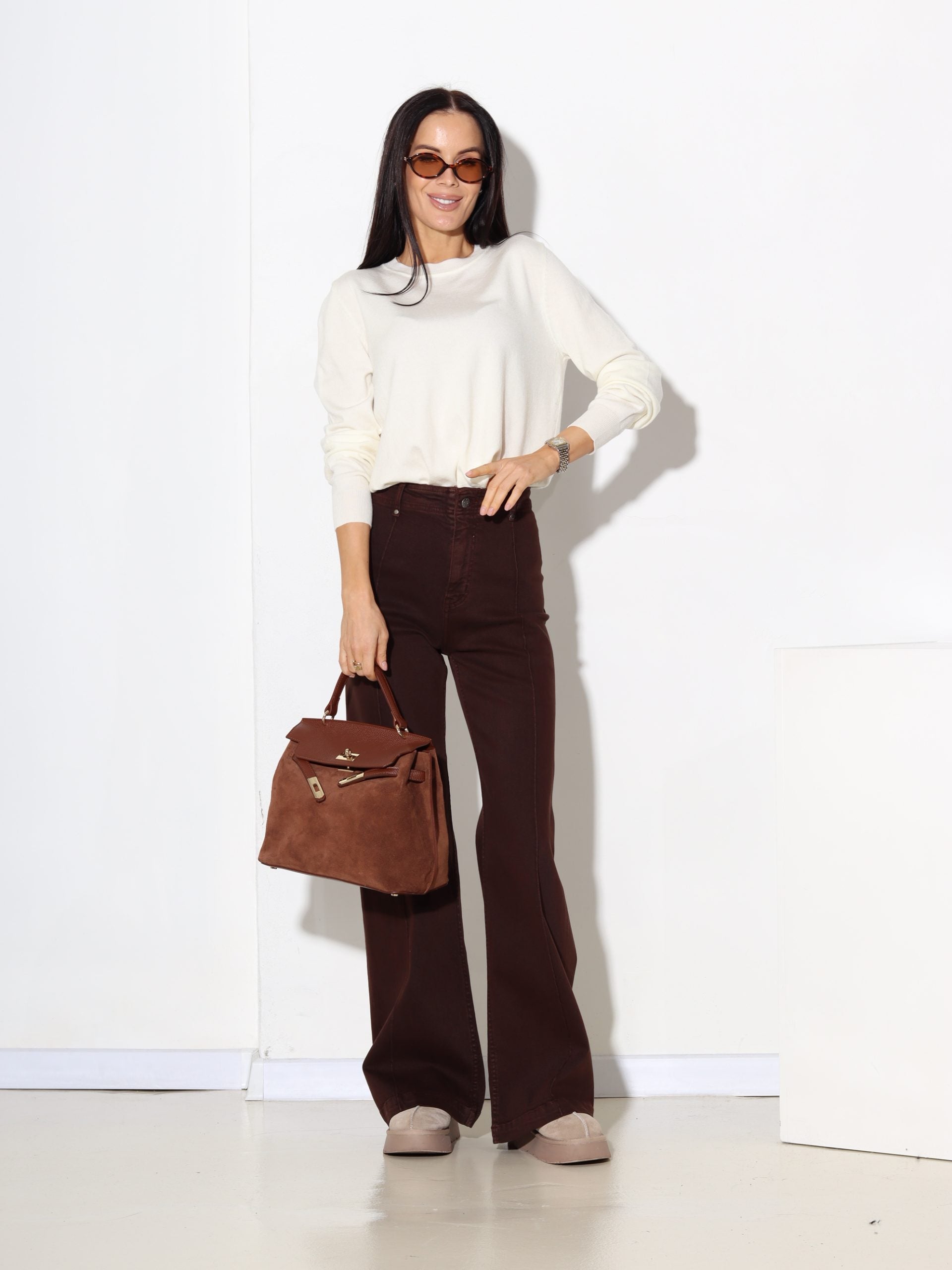 Balts "Basic" smalka adījuma džemperis - 17196