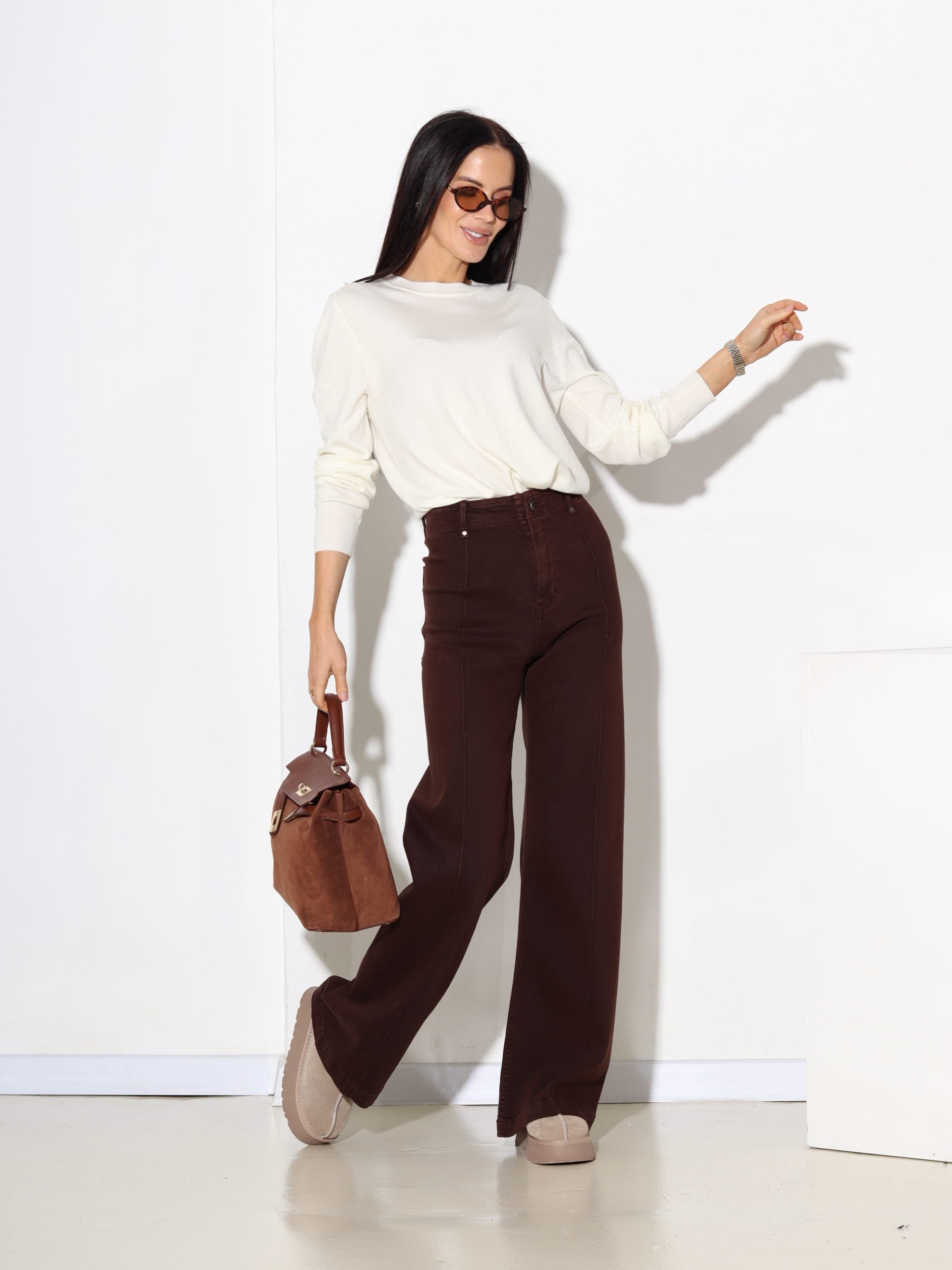 Balts "Basic" smalka adījuma džemperis - 17196