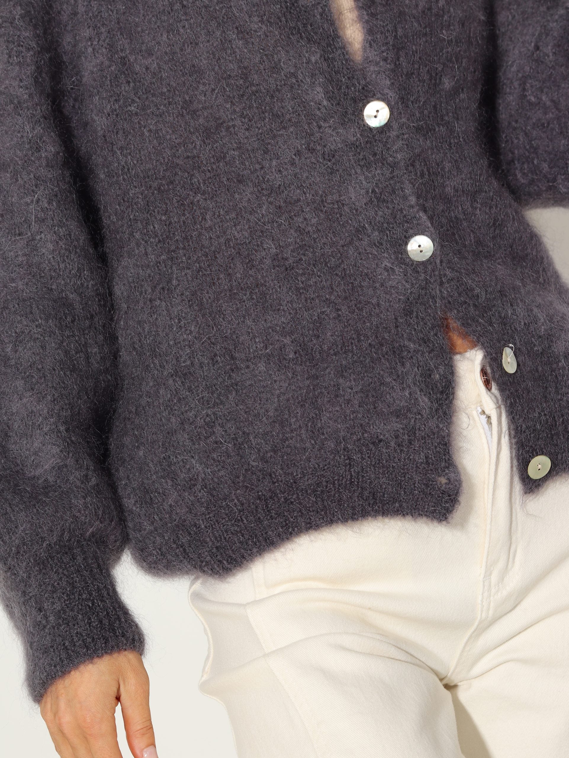 Tumši pelēka, brīva piegriezuma, pogājama Mohēras jaka - 16252