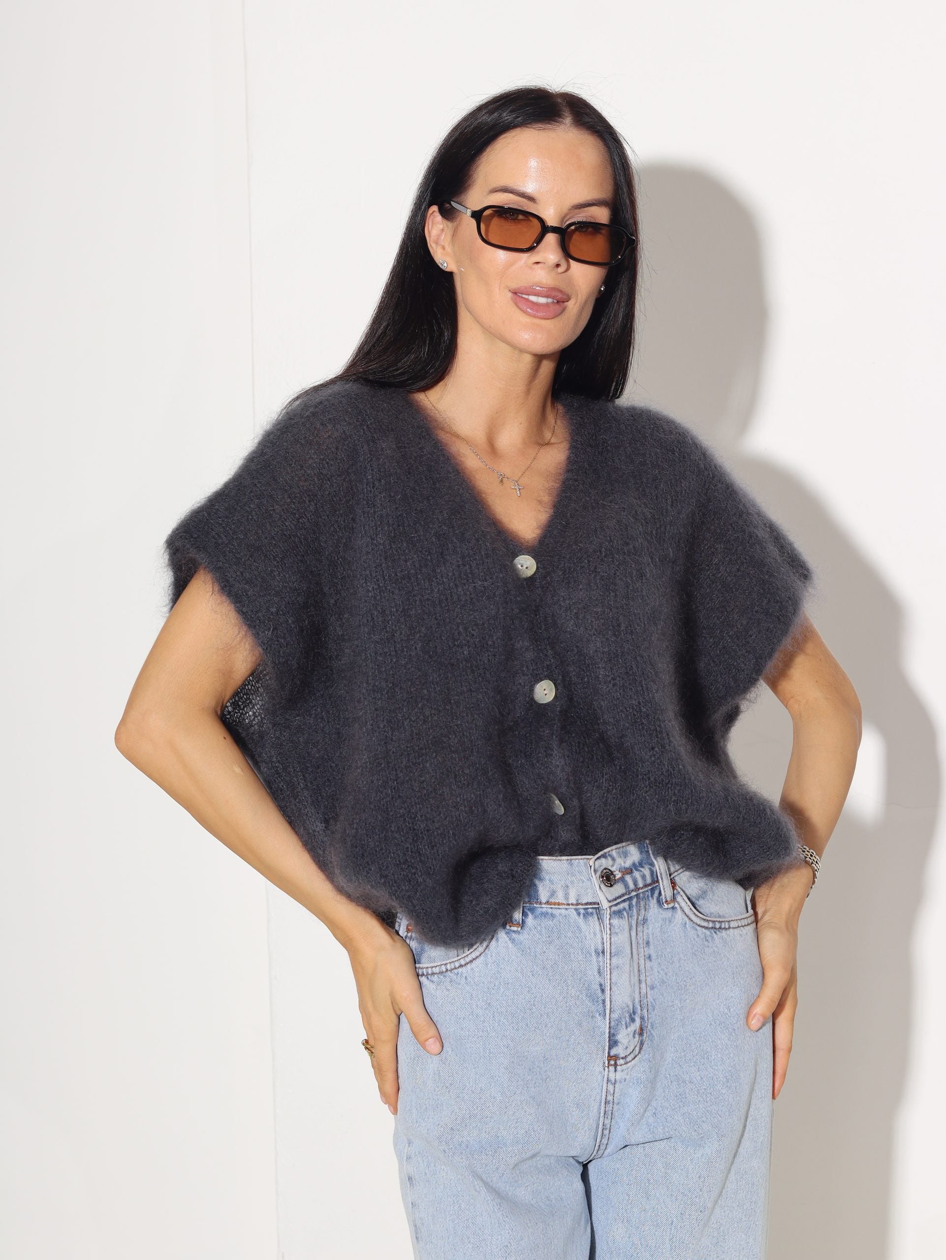 Tumši pelēka mohēras veste - 15862