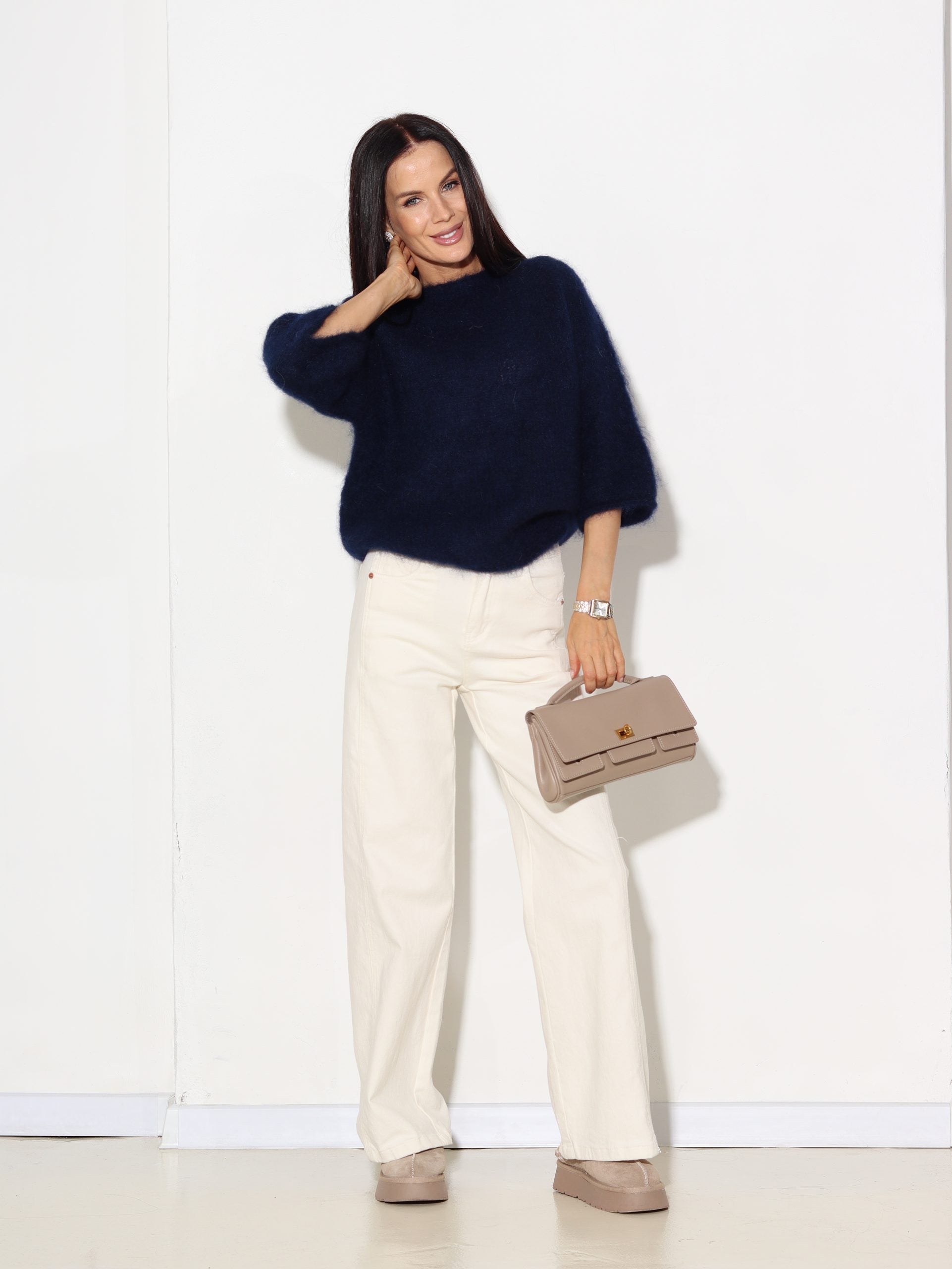 Tumši zilas mohēras džemperis ar 3/4 rociņām - 16262